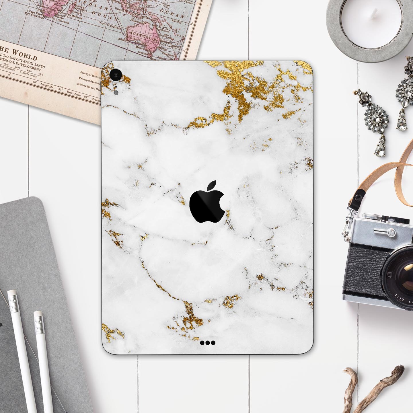 Marble and Digital Gold Foil V6 skin decal for Apple devices, showcasing a stylish design with premium 3M materials for protection.