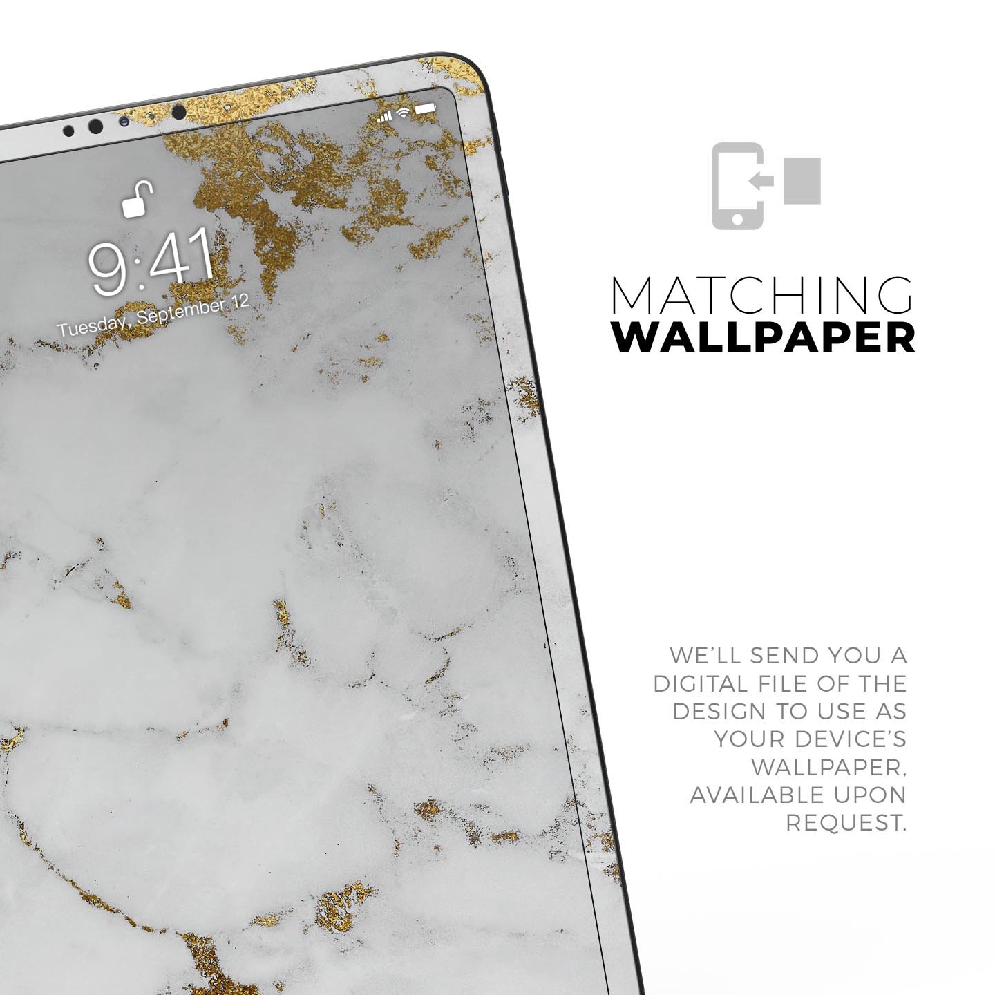 Marble and Digital Gold Foil V6 skin decal for Apple devices, showcasing a stylish design with premium 3M materials for protection.