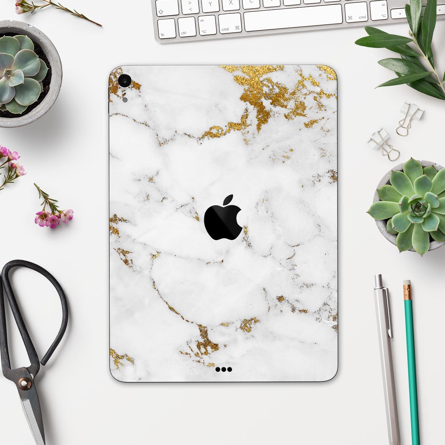 Marble and Digital Gold Foil V6 skin decal for Apple devices, showcasing a stylish design with premium 3M materials for protection.