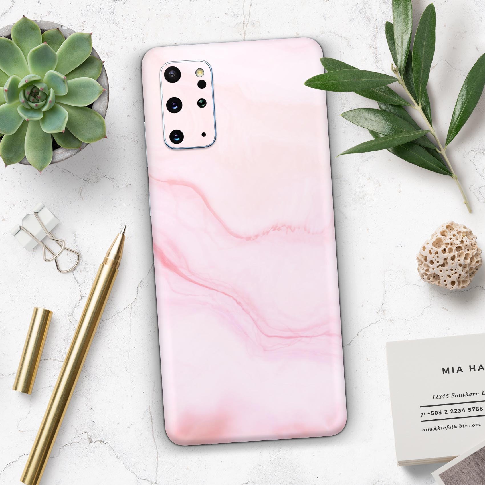 Marble Surface V1 Pink skin decal wrap kit for Samsung Galaxy, showcasing a stylish marble design with a soft-touch matte finish.