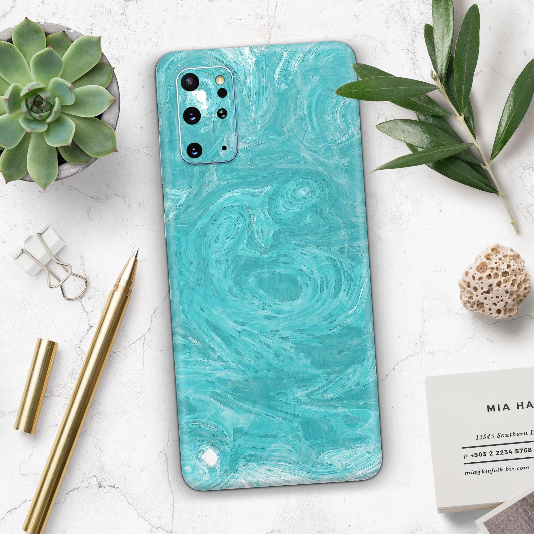 Marble Surface V1 Teal Skin-Kit for Samsung Galaxy S20, showcasing a stylish marble design on a sleek device.