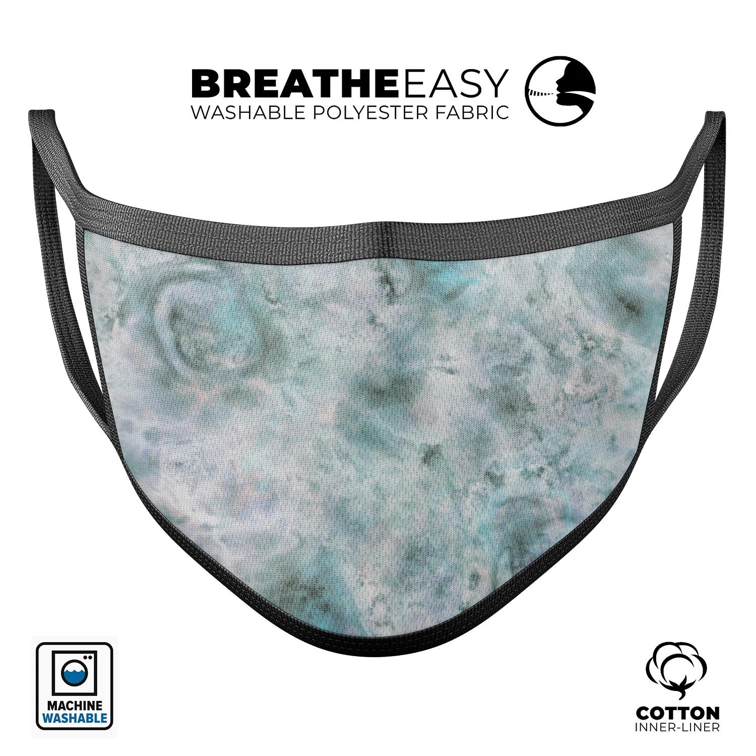 Marble Surface V2 Teal mouth cover, featuring a stylish design and adjustable ear loops for a comfortable fit.