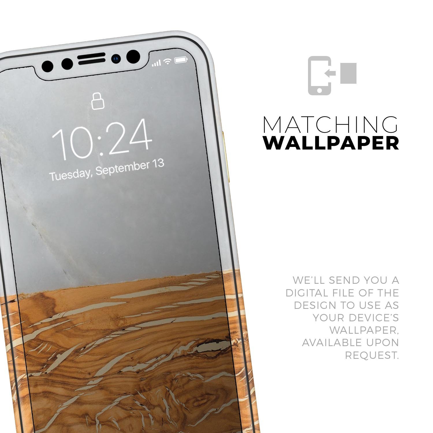 Marble and wood mix skin for Apple iPhone 14, showcasing a stylish design with a premium finish.