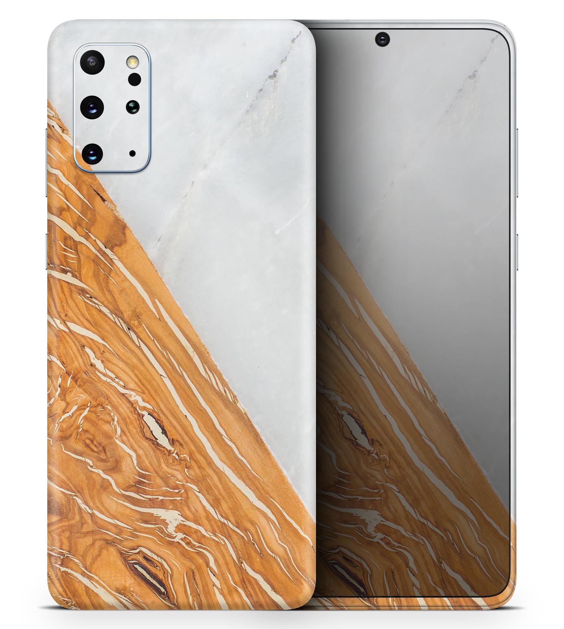 Marble & Wood Mix V2 Skin-Kit for Samsung Galaxy S20, showcasing a stylish design with a premium vinyl finish.