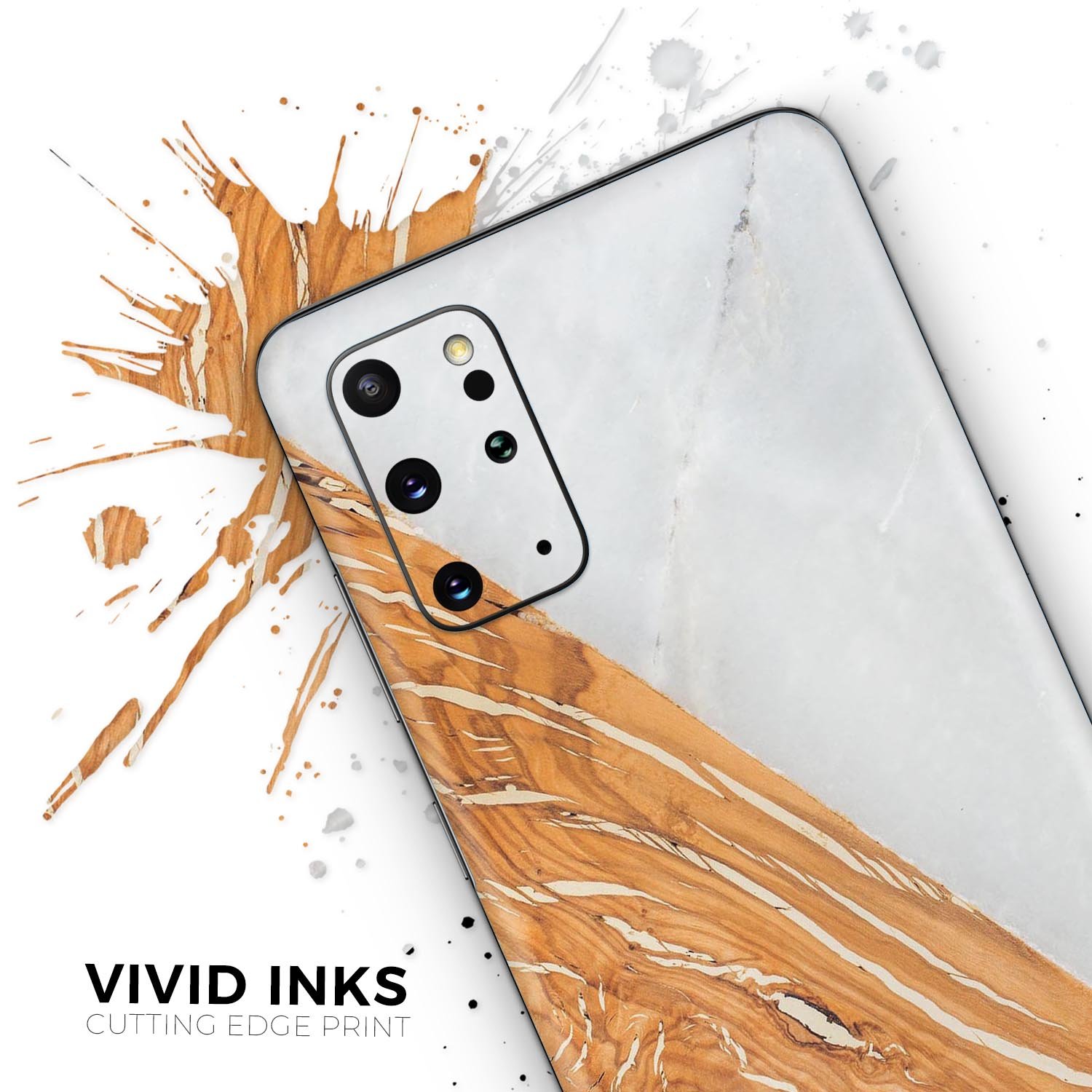 Marble & Wood Mix V2 Skin-Kit for Samsung Galaxy S20, showcasing a stylish design with a premium vinyl finish.