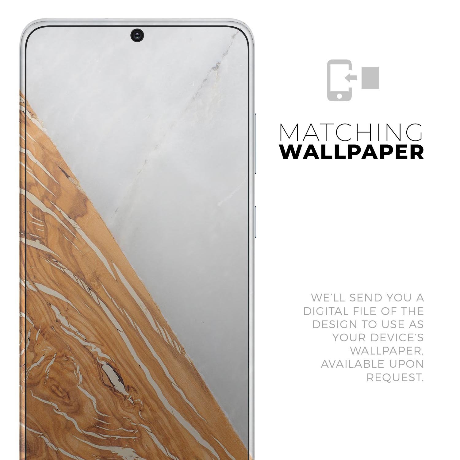 Marble & Wood Mix V2 Skin-Kit for Samsung Galaxy S20, showcasing a stylish design with a premium vinyl finish.