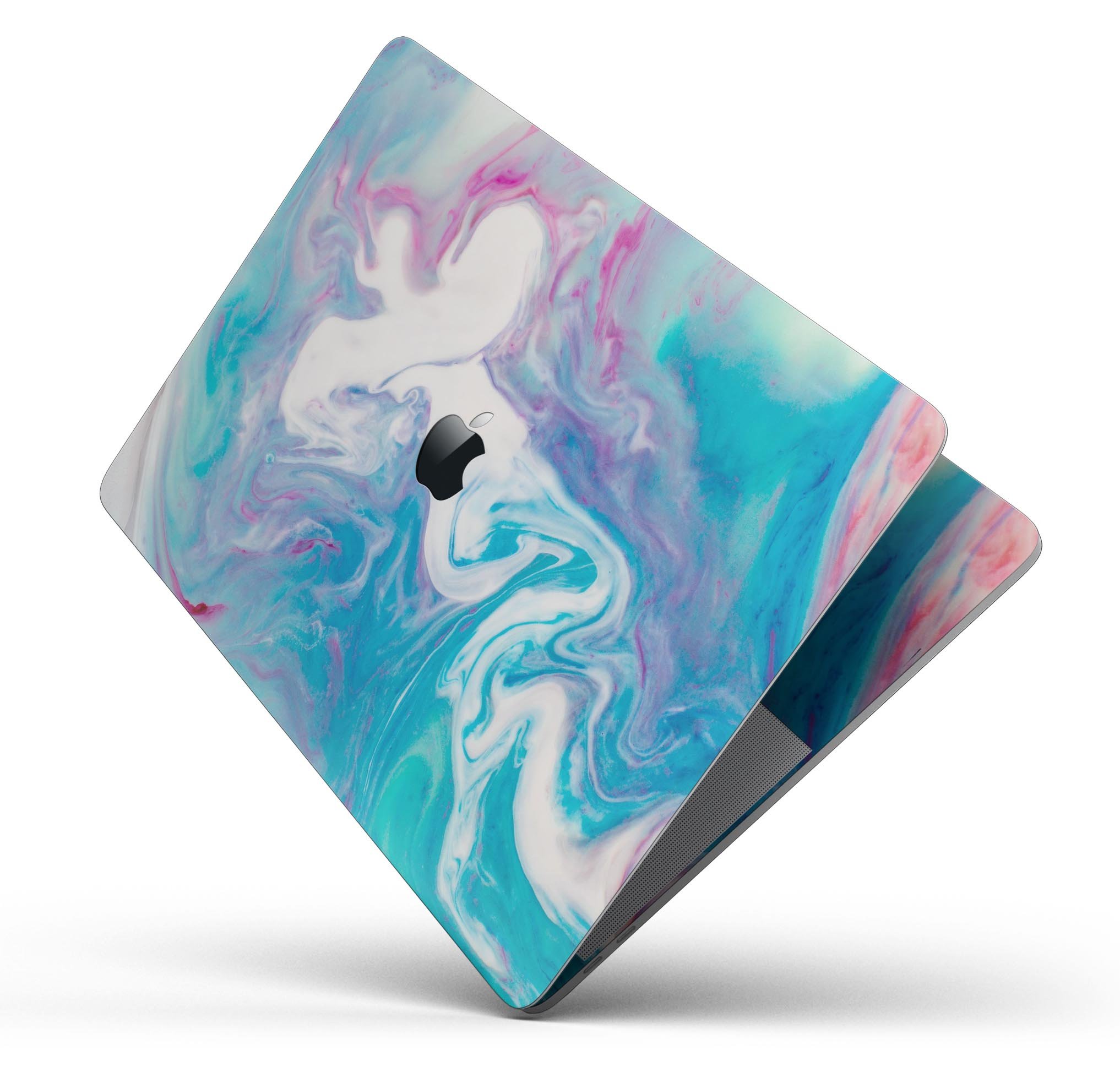 Marbleized Blue Paradise V45 skin decal wrap kit for MacBook, showcasing a vibrant blue marble design with a glossy finish.