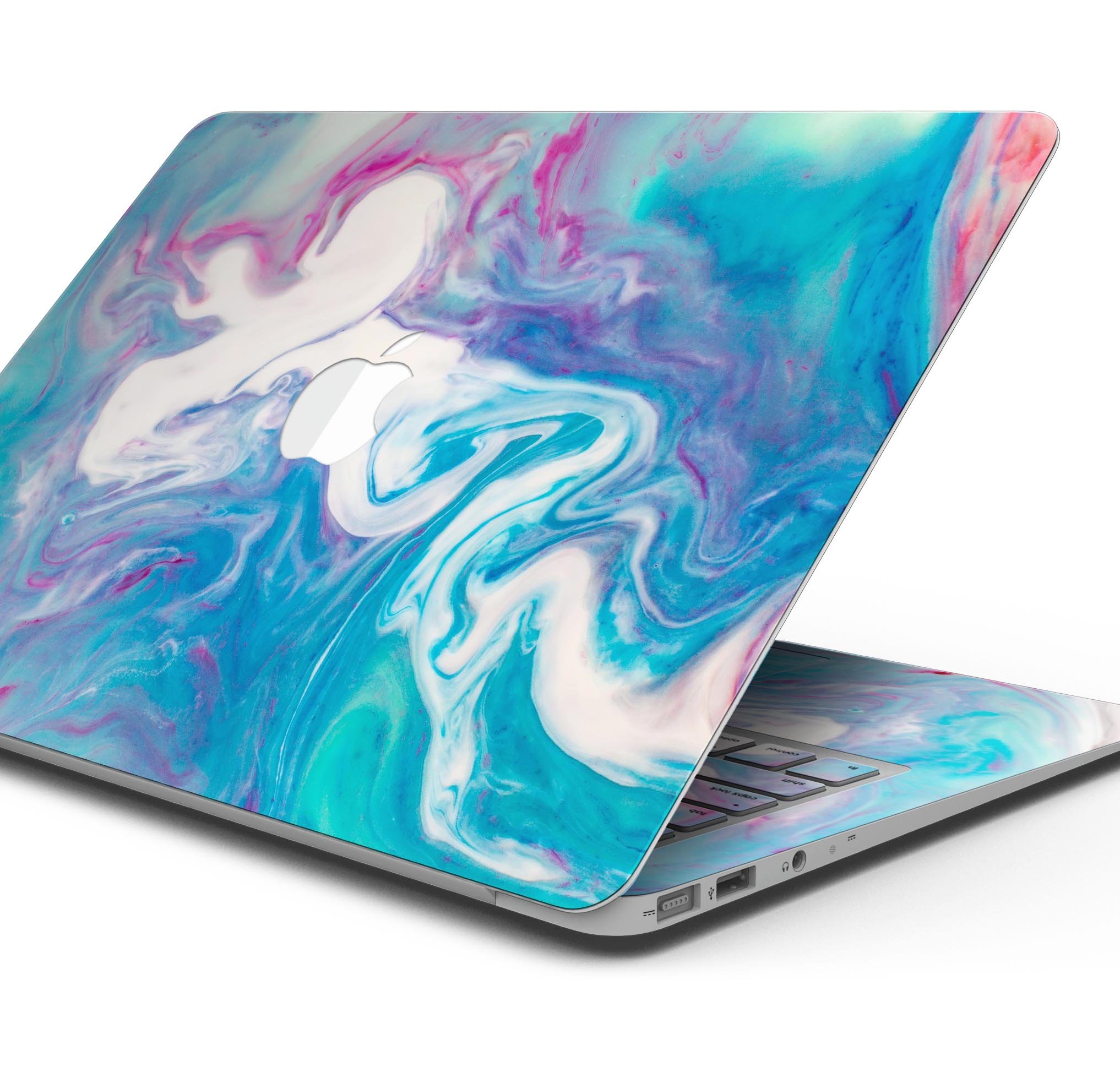 Marbleized Blue Paradise V45 skin decal wrap kit for MacBook, showcasing a vibrant blue marble design with a glossy finish.