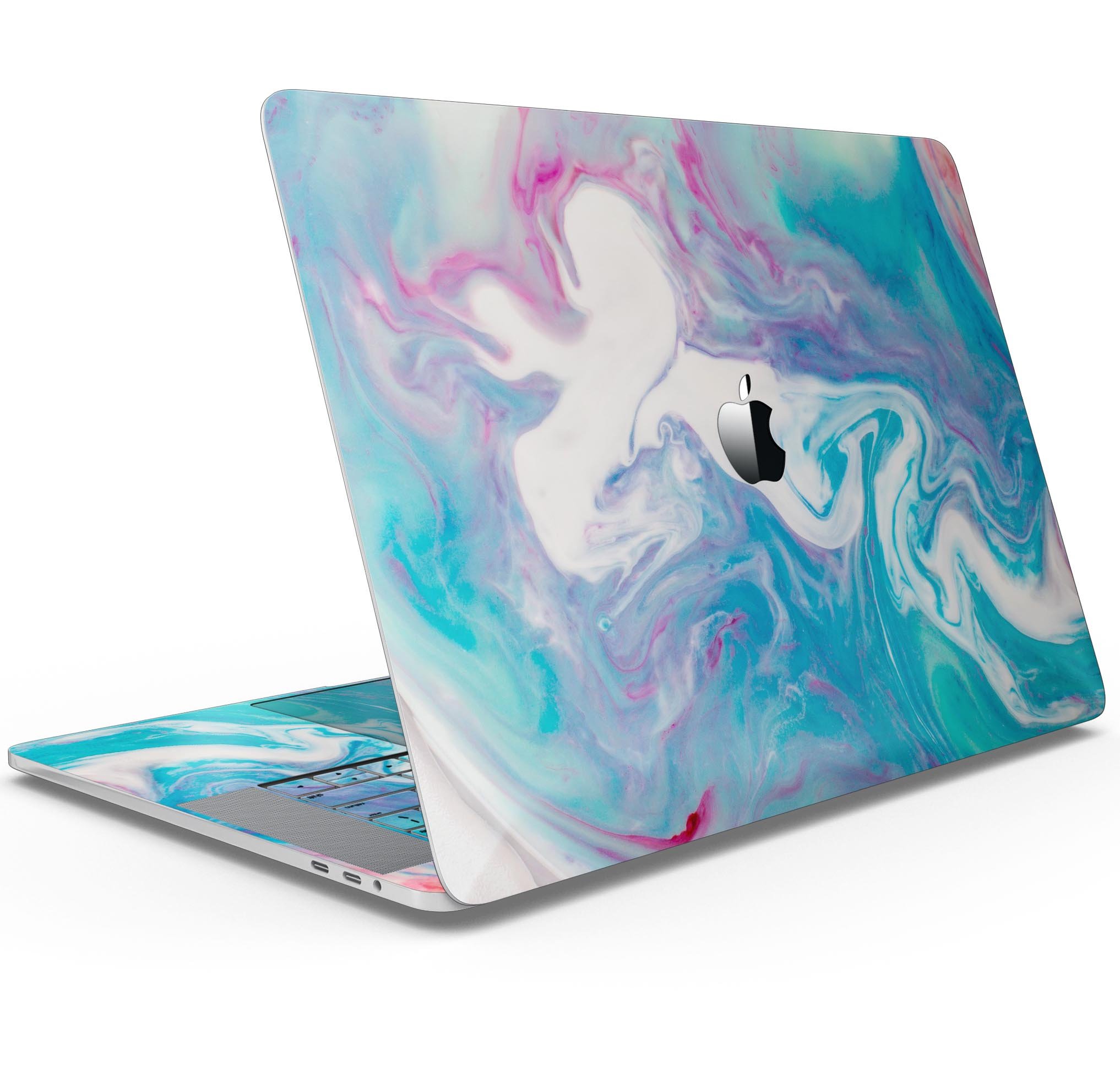 Marbleized Blue Paradise V45 skin decal wrap kit for MacBook, showcasing a vibrant blue marble design with a glossy finish.