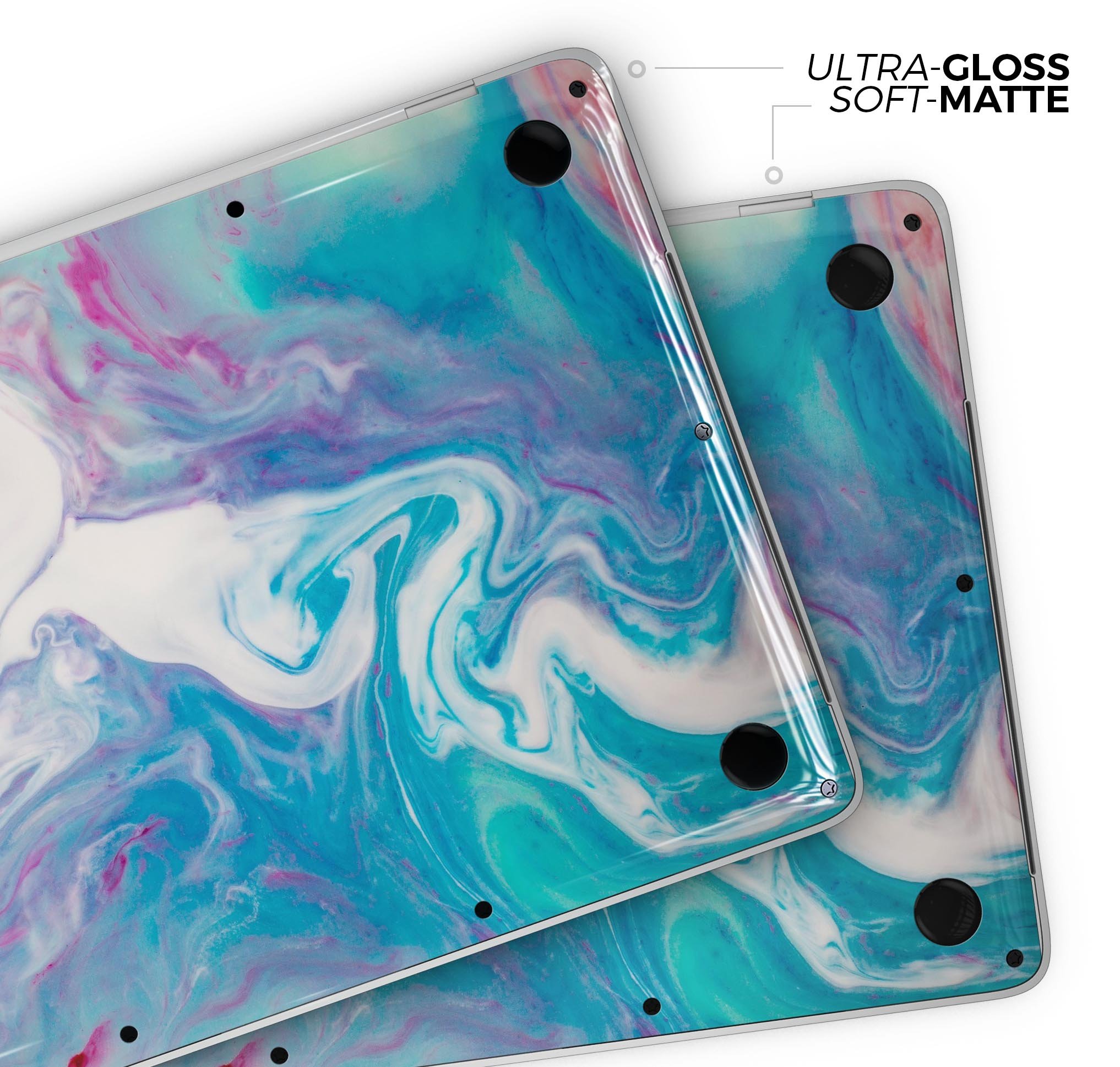 Marbleized Blue Paradise V45 skin decal wrap kit for MacBook, showcasing a vibrant blue marble design with a glossy finish.