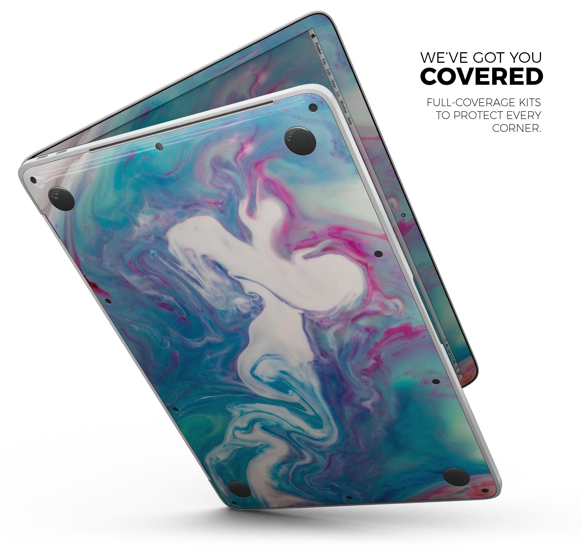 Marbleized Blue Paradise V45 skin decal wrap kit for MacBook, showcasing a vibrant blue marble design with a glossy finish.