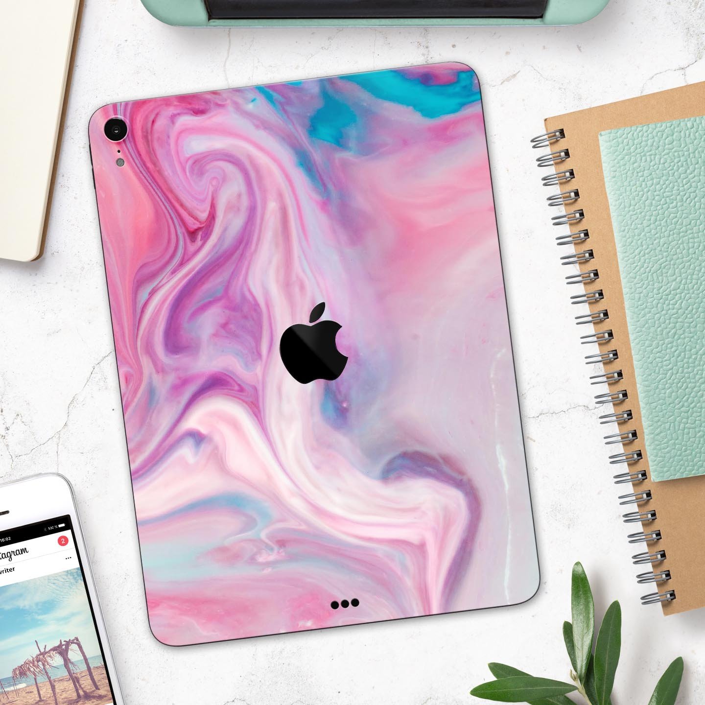 Marbleized Color Paradise V2 skin decal for Apple iPad, showcasing a vibrant marble design with a smooth finish.