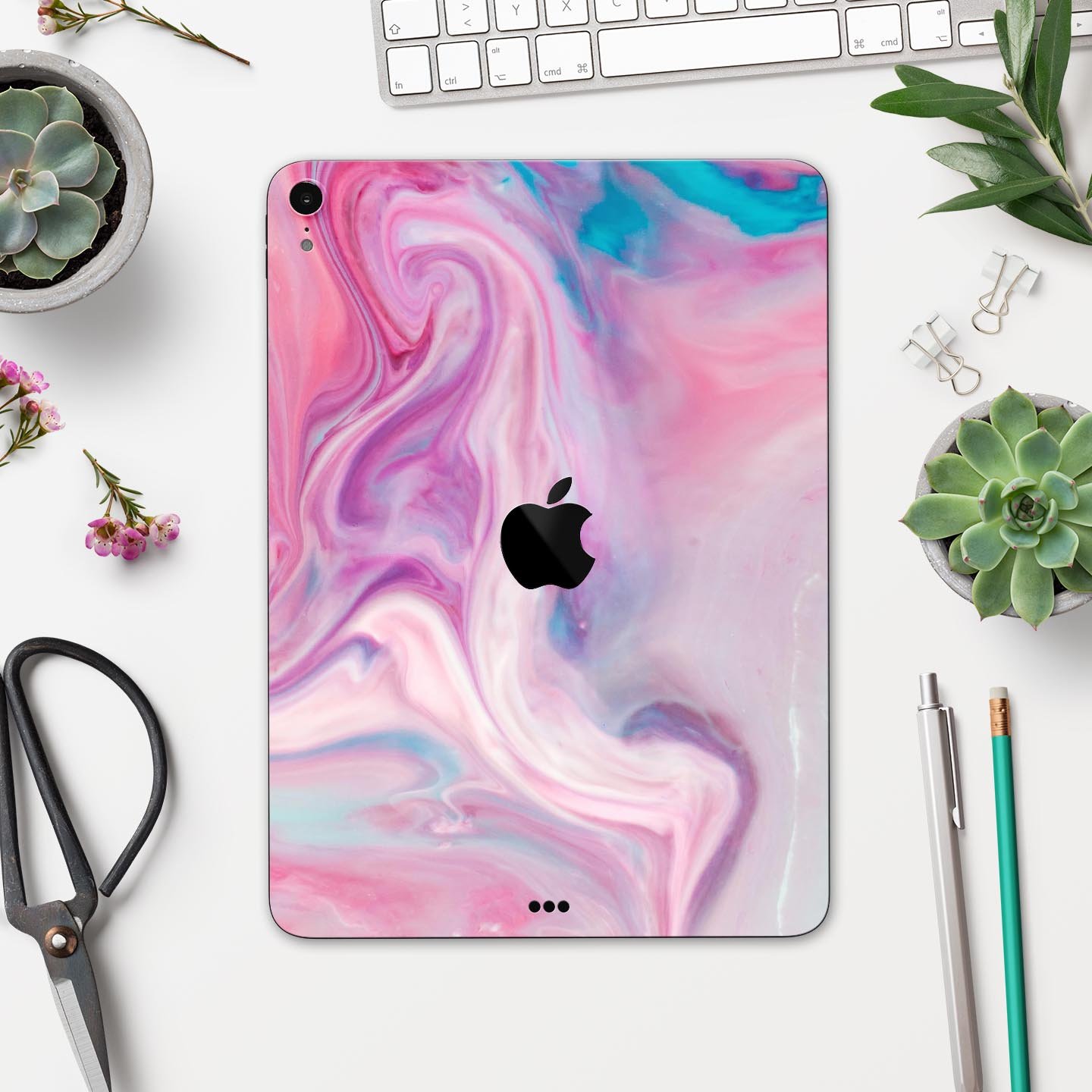 Marbleized Color Paradise V2 skin decal for Apple iPad, showcasing a vibrant marble design with a smooth finish.