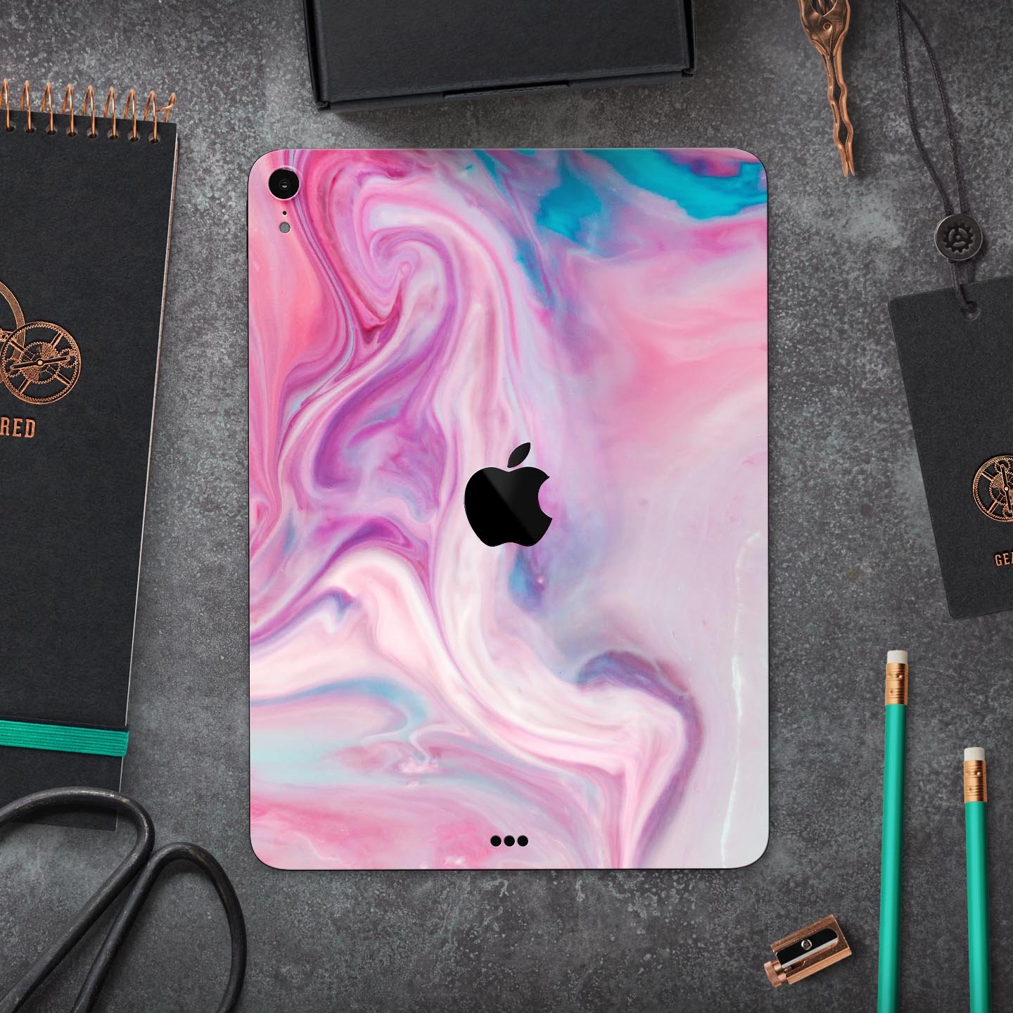 Marbleized Color Paradise V2 skin decal for Apple iPad, showcasing a vibrant marble design with a smooth finish.