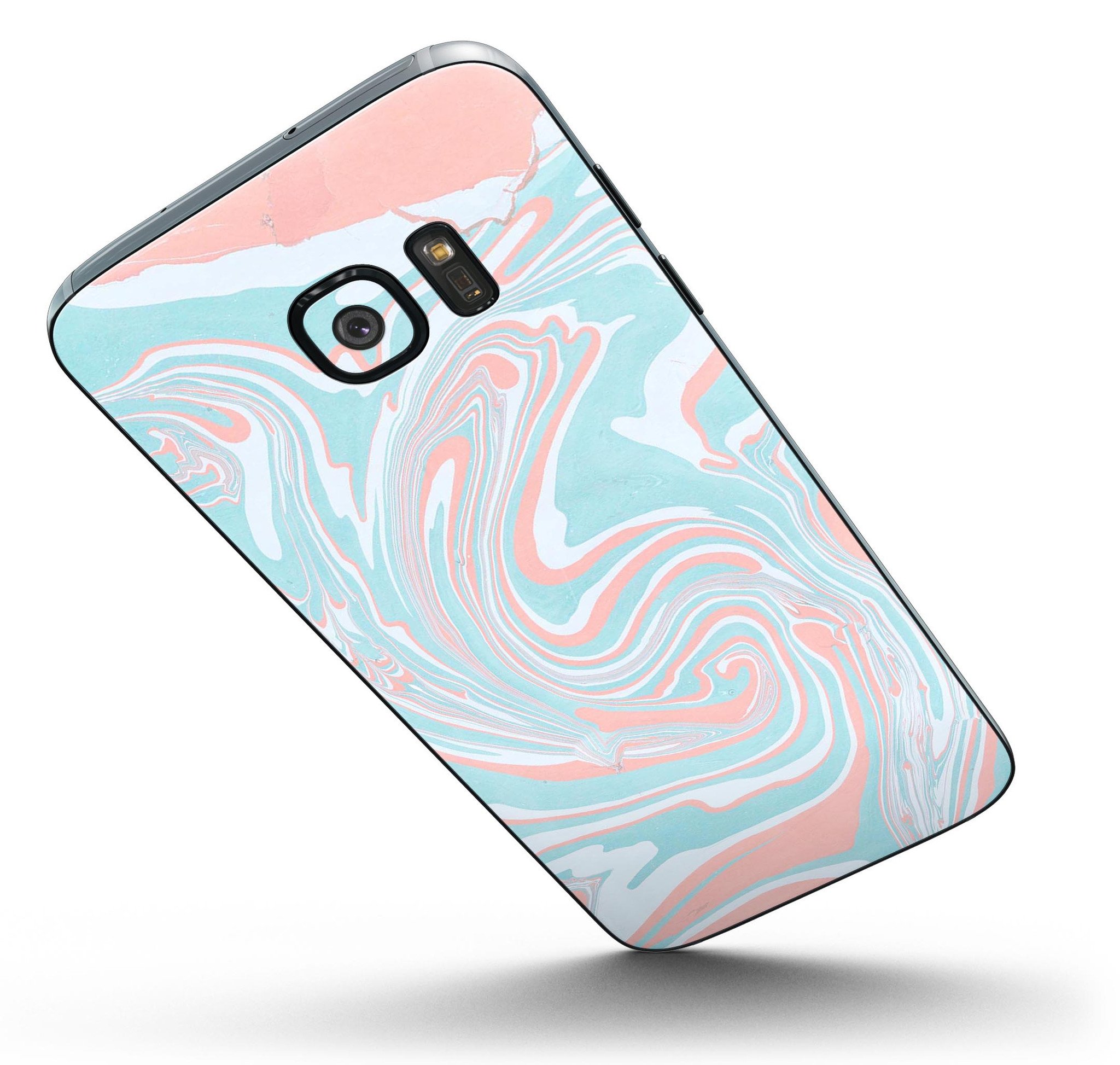 Marbleized Mint and Coral Full Body Skin-Kit for Samsung Galaxy S7 and S7 Edge, showcasing vibrant colors and sleek design.