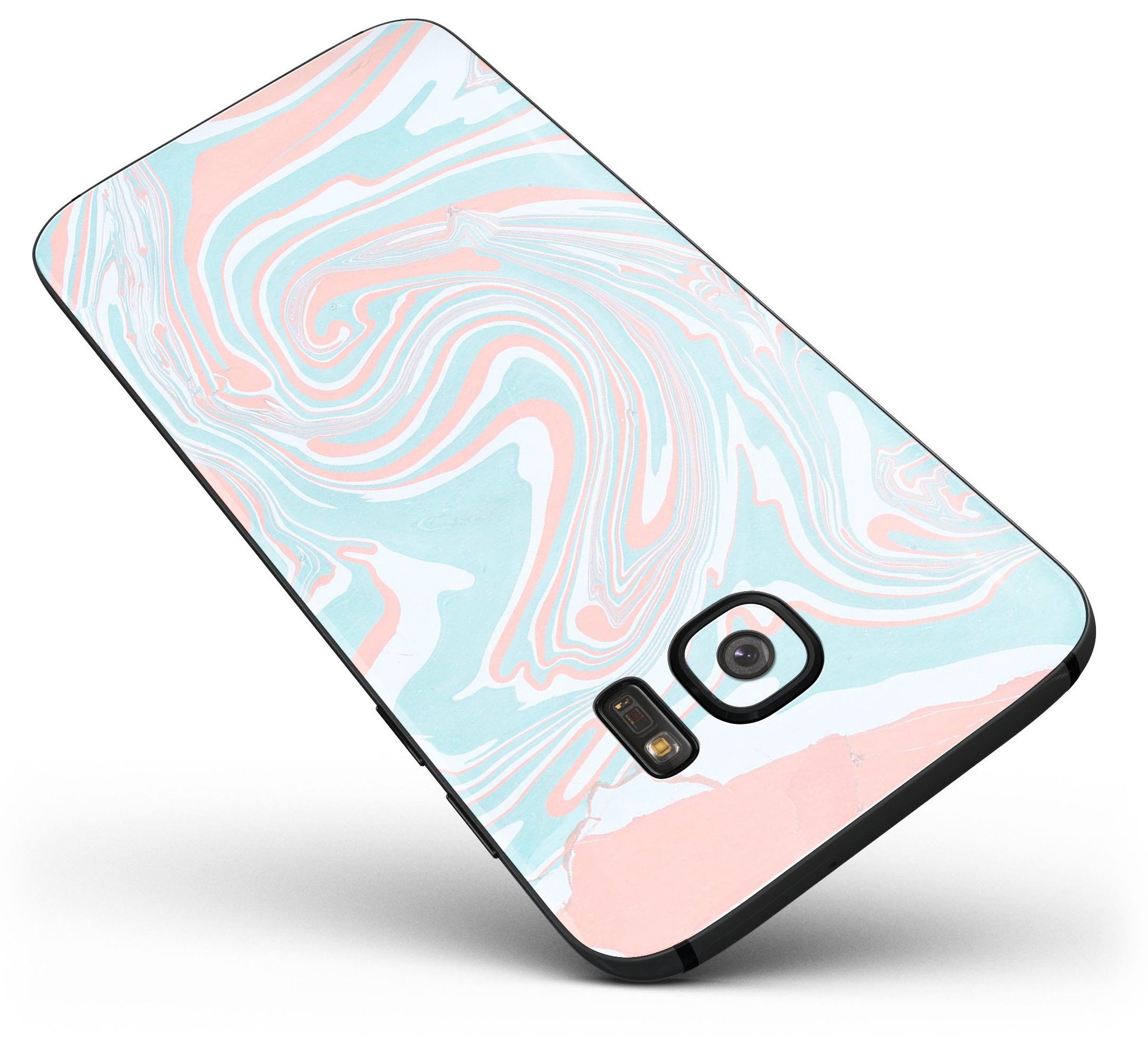 Marbleized Mint and Coral Full Body Skin-Kit for Samsung Galaxy S7 and S7 Edge, showcasing vibrant colors and sleek design.