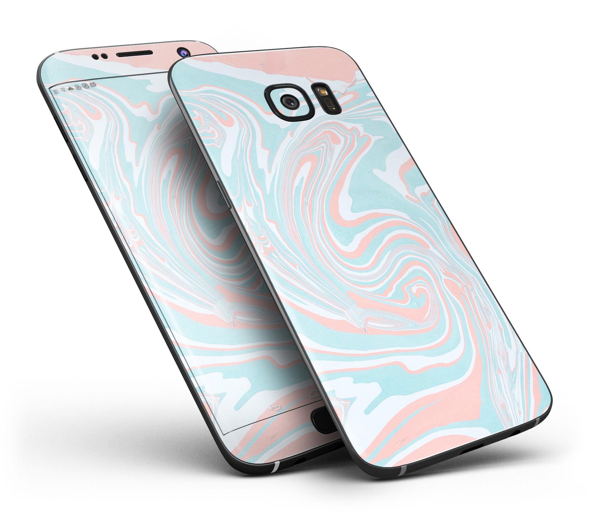 Marbleized Mint and Coral Full Body Skin-Kit for Samsung Galaxy S7 and S7 Edge, showcasing vibrant colors and sleek design.