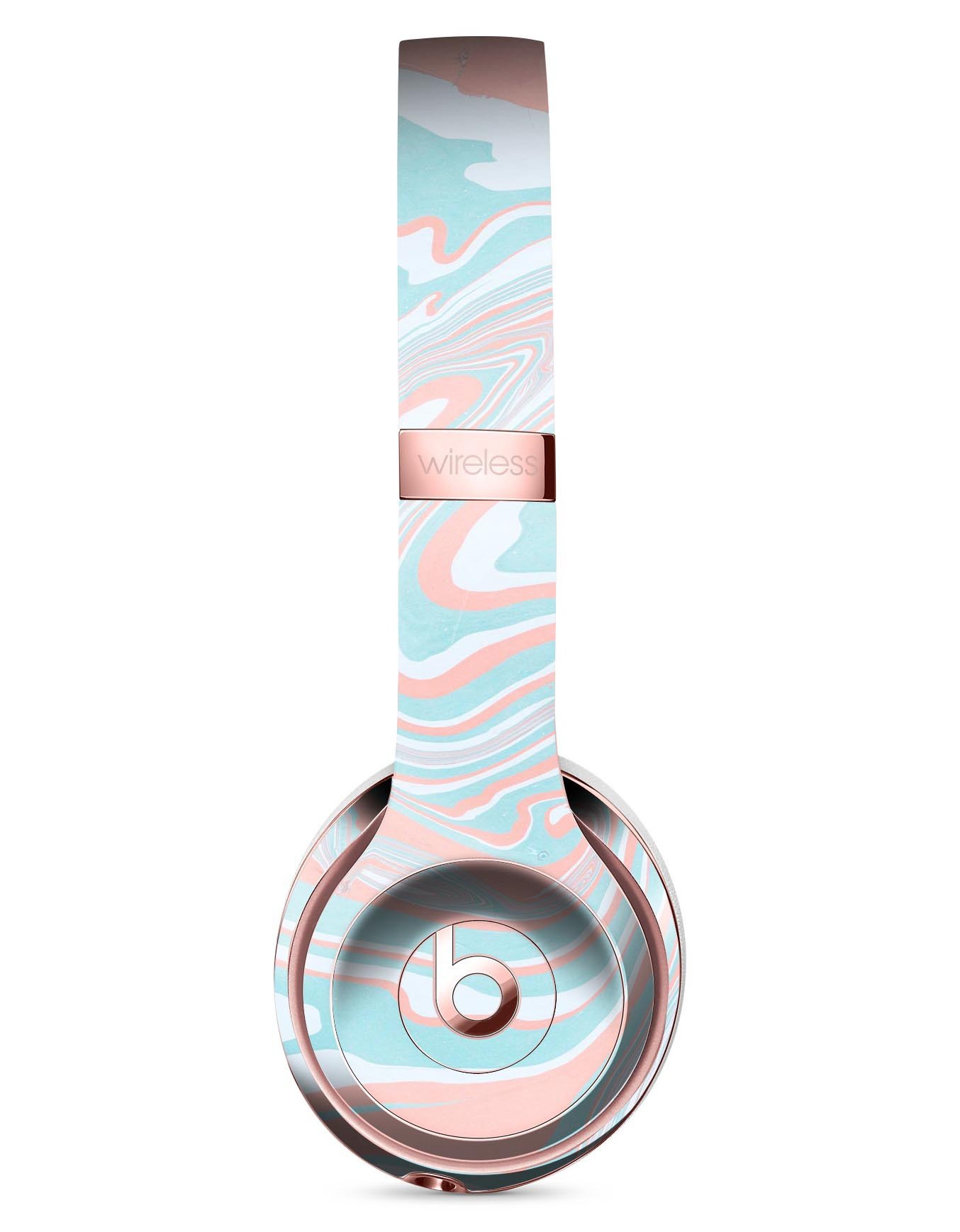 Marbleized Mint and Coral Full-Body Skin Kit for Beats by Dre Solo 3 Wireless Headphones, showcasing a vibrant and stylish design.