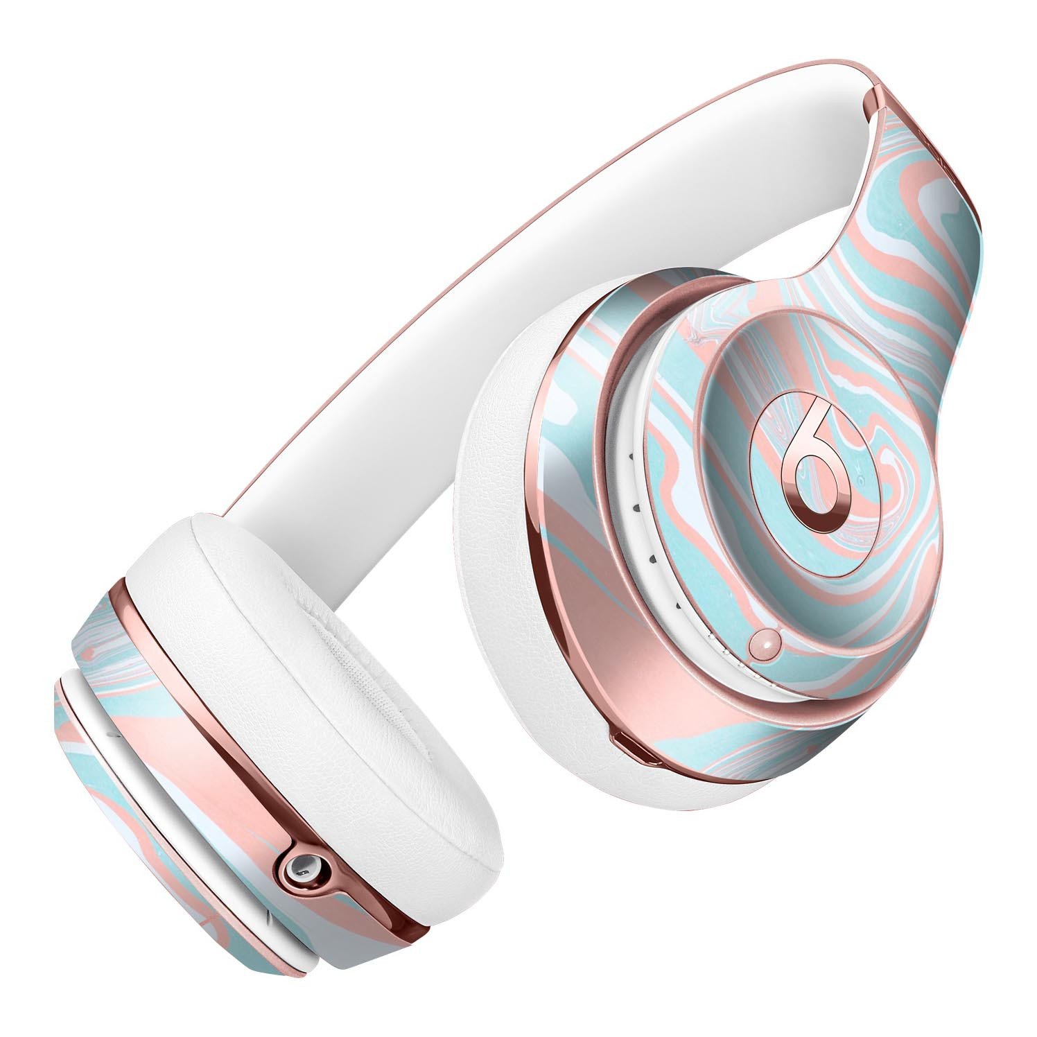 Marbleized Mint and Coral Full-Body Skin Kit for Beats by Dre Solo 3 Wireless Headphones, showcasing a vibrant and stylish design.