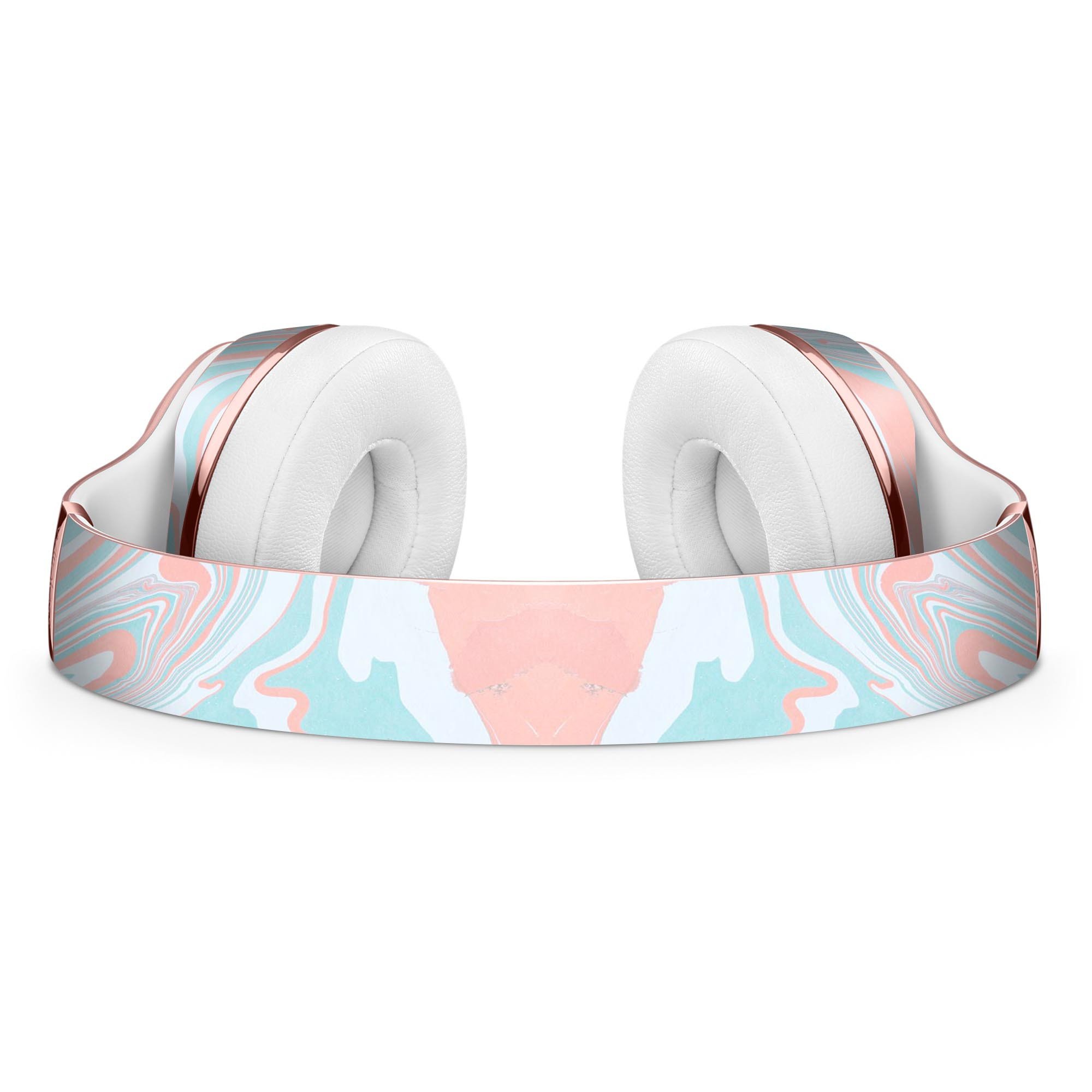 Marbleized Mint and Coral Full-Body Skin Kit for Beats by Dre Solo 3 Wireless Headphones, showcasing a vibrant and stylish design.