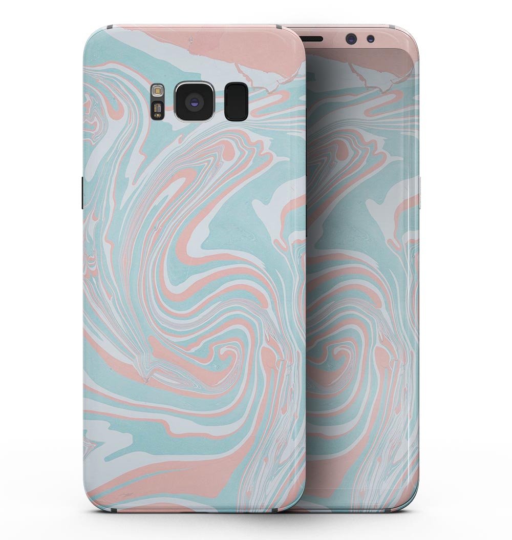 Marbleized Mint and Coral Full-Body Skin Kit for Samsung Galaxy S8, showcasing vibrant colors and sleek design.