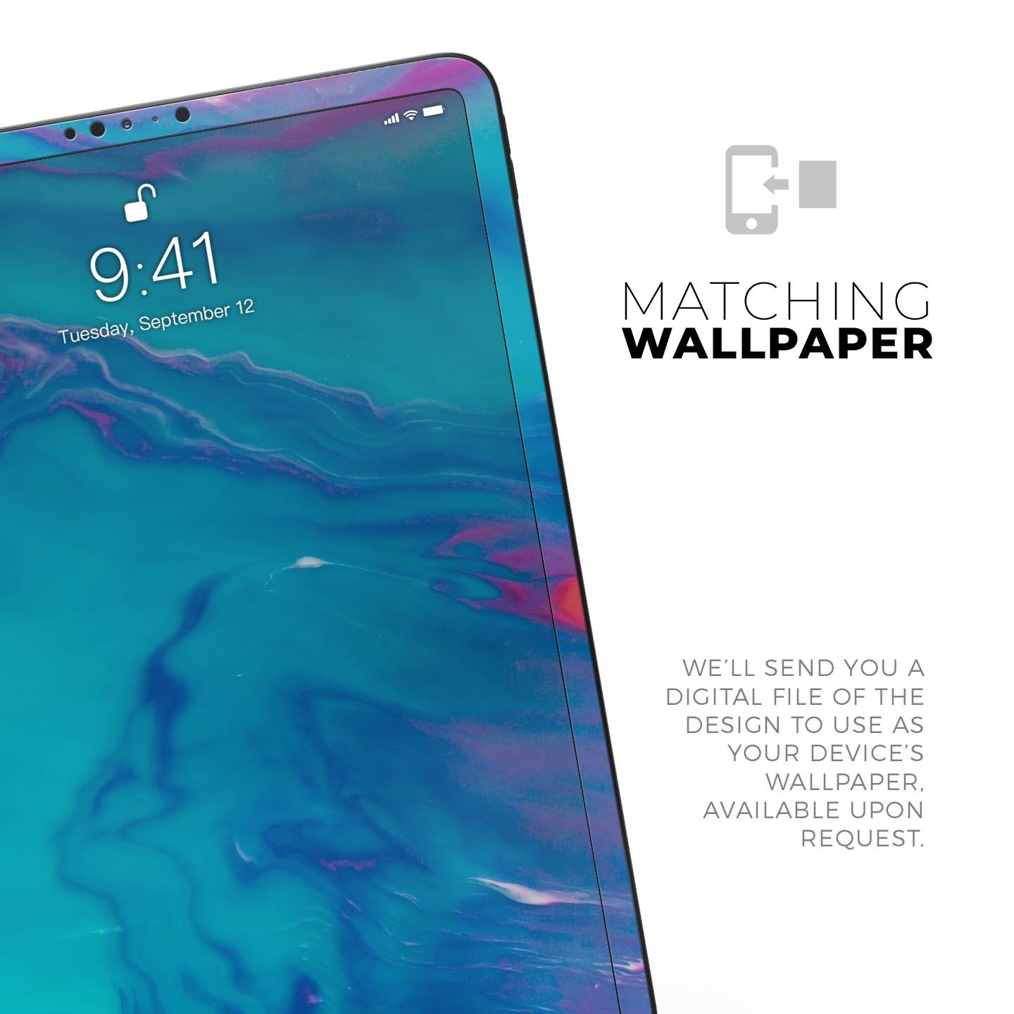 Marbleized Ocean Blue full body skin decal for Apple iPad Pro, showcasing a stylish marble pattern and premium finish.