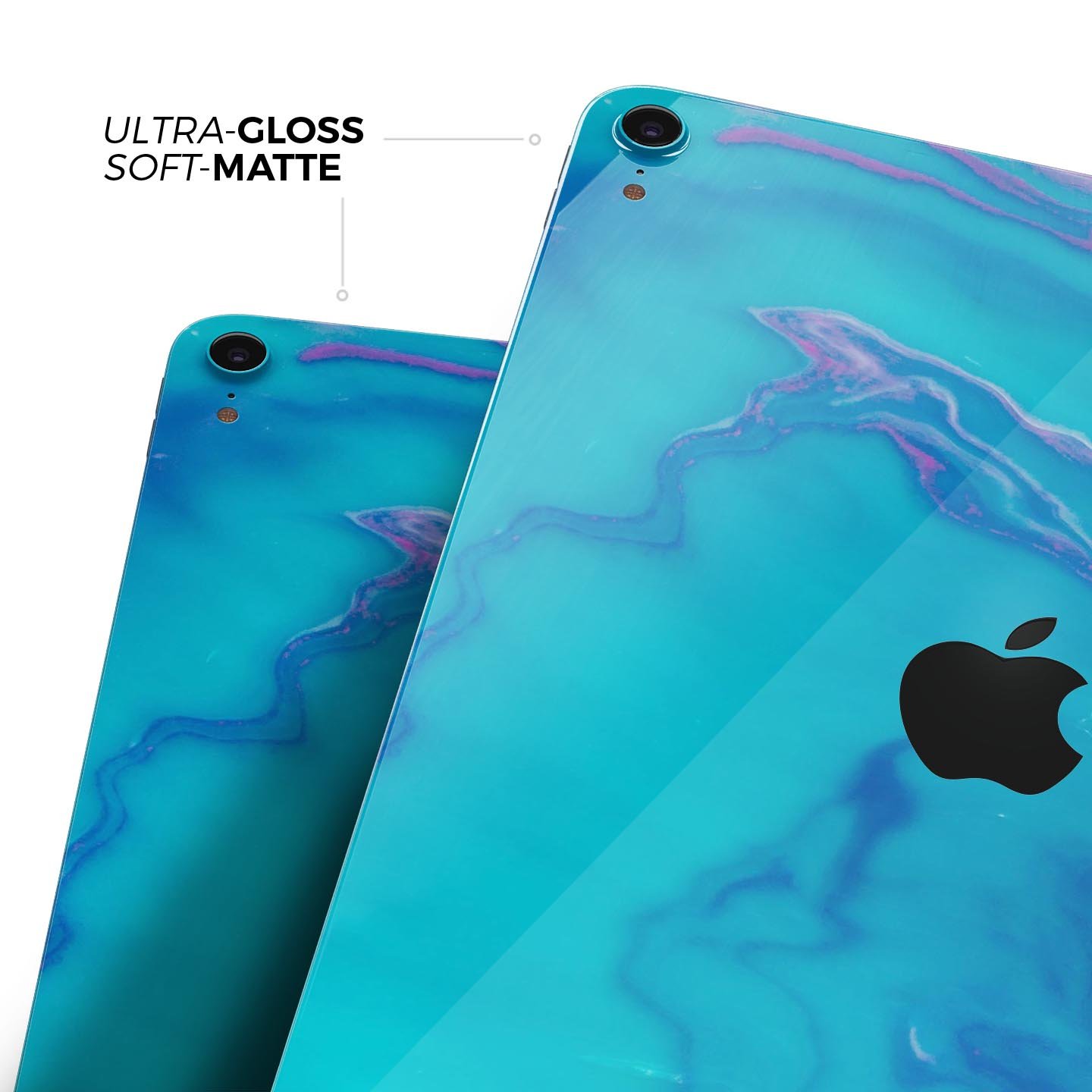 Marbleized Ocean Blue full body skin decal for Apple iPad Pro, showcasing a stylish marble pattern and premium finish.