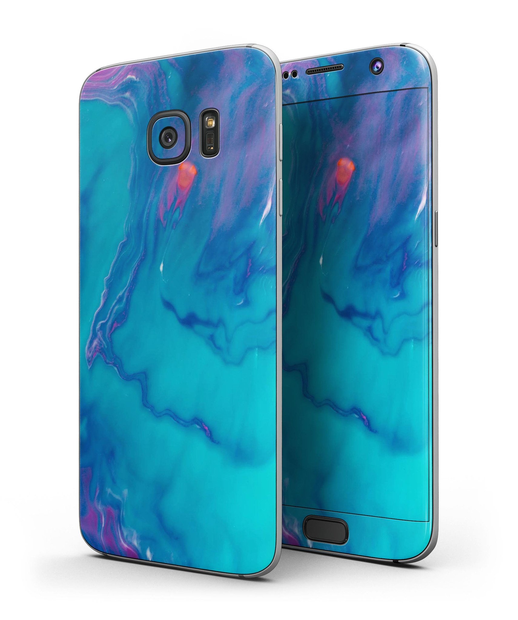 Marbleized Ocean Blue Full Body Skin-Kit for Samsung Galaxy S7, showcasing its vibrant design and premium vinyl material.