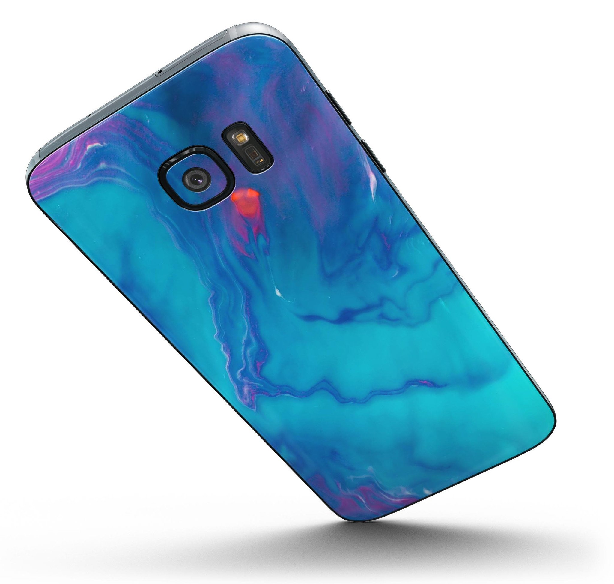 Marbleized Ocean Blue Full Body Skin-Kit for Samsung Galaxy S7, showcasing its vibrant design and premium vinyl material.