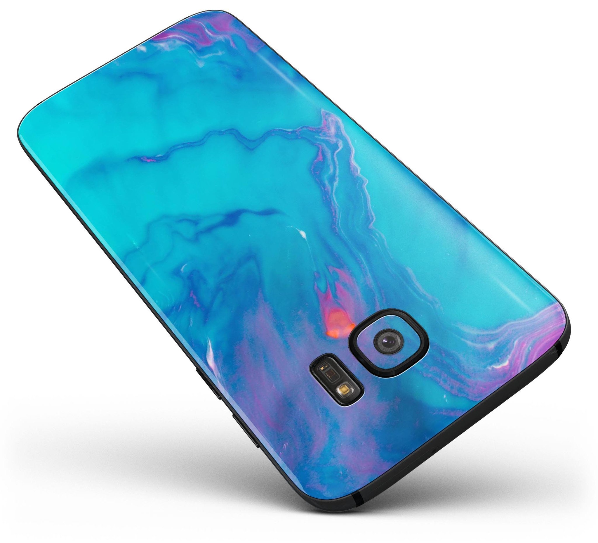 Marbleized Ocean Blue Full Body Skin-Kit for Samsung Galaxy S7, showcasing its vibrant design and premium vinyl material.