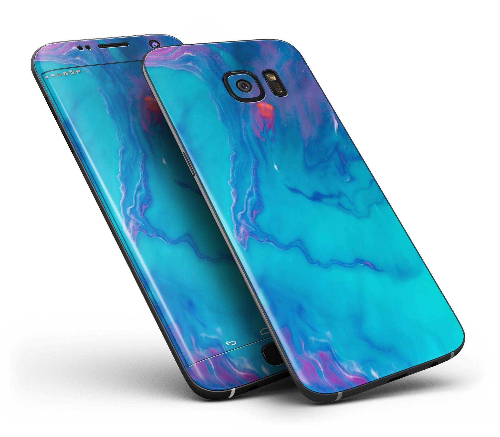 Marbleized Ocean Blue Full Body Skin-Kit for Samsung Galaxy S7, showcasing its vibrant design and premium vinyl material.