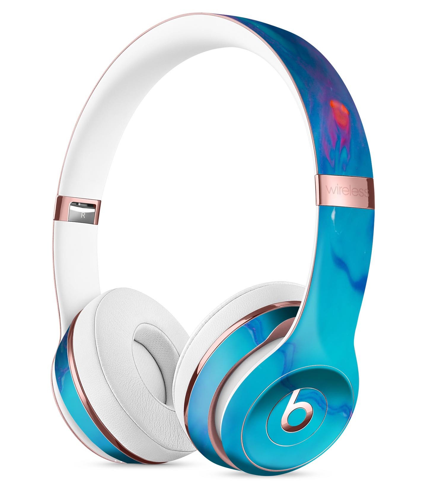 Marbleized Ocean Blue Full-Body Skin Kit for Beats by Dre Solo 3, showcasing vibrant colors and precise cutouts for a perfect fit.