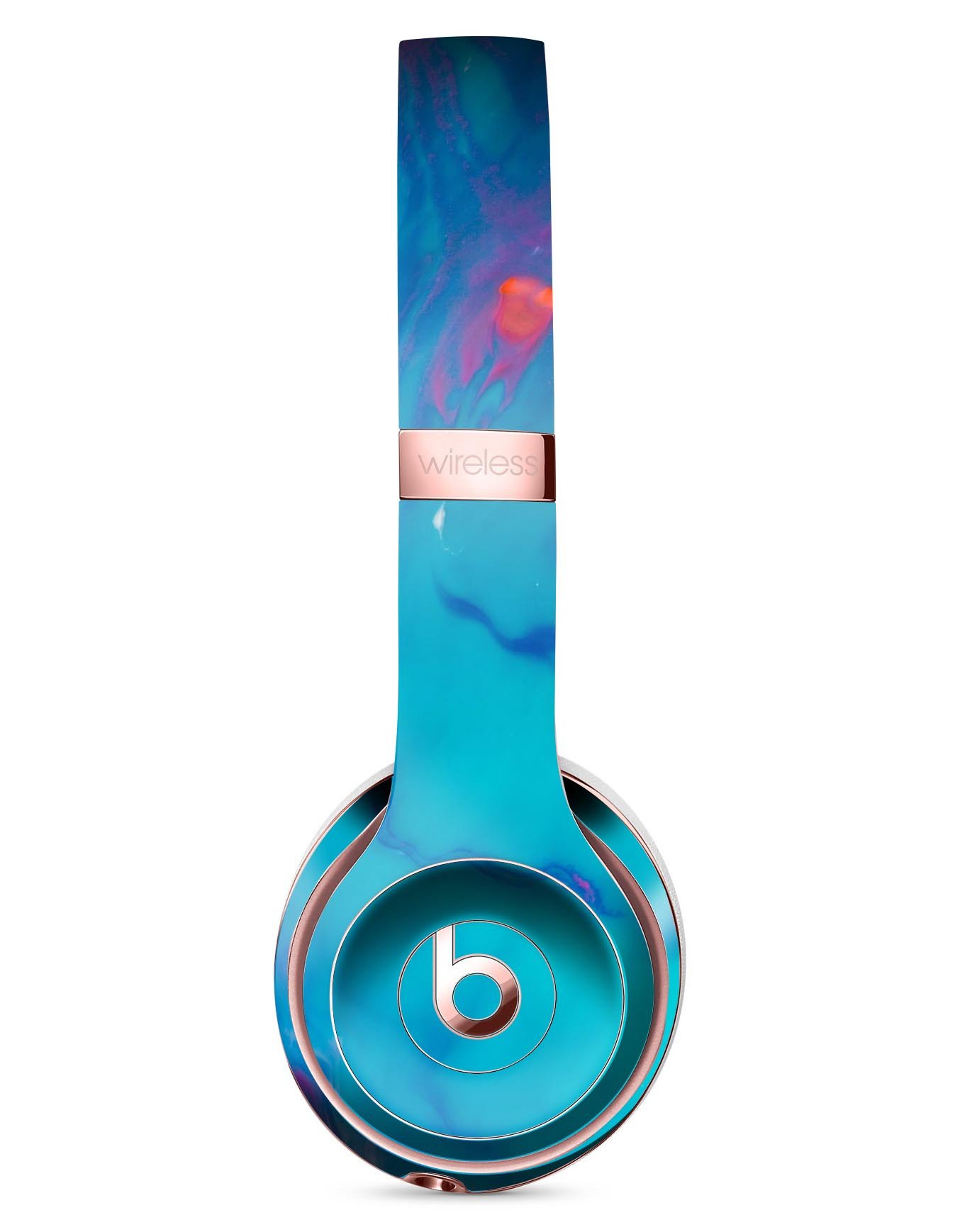 Marbleized Ocean Blue Full-Body Skin Kit for Beats by Dre Solo 3, showcasing vibrant colors and precise cutouts for a perfect fit.