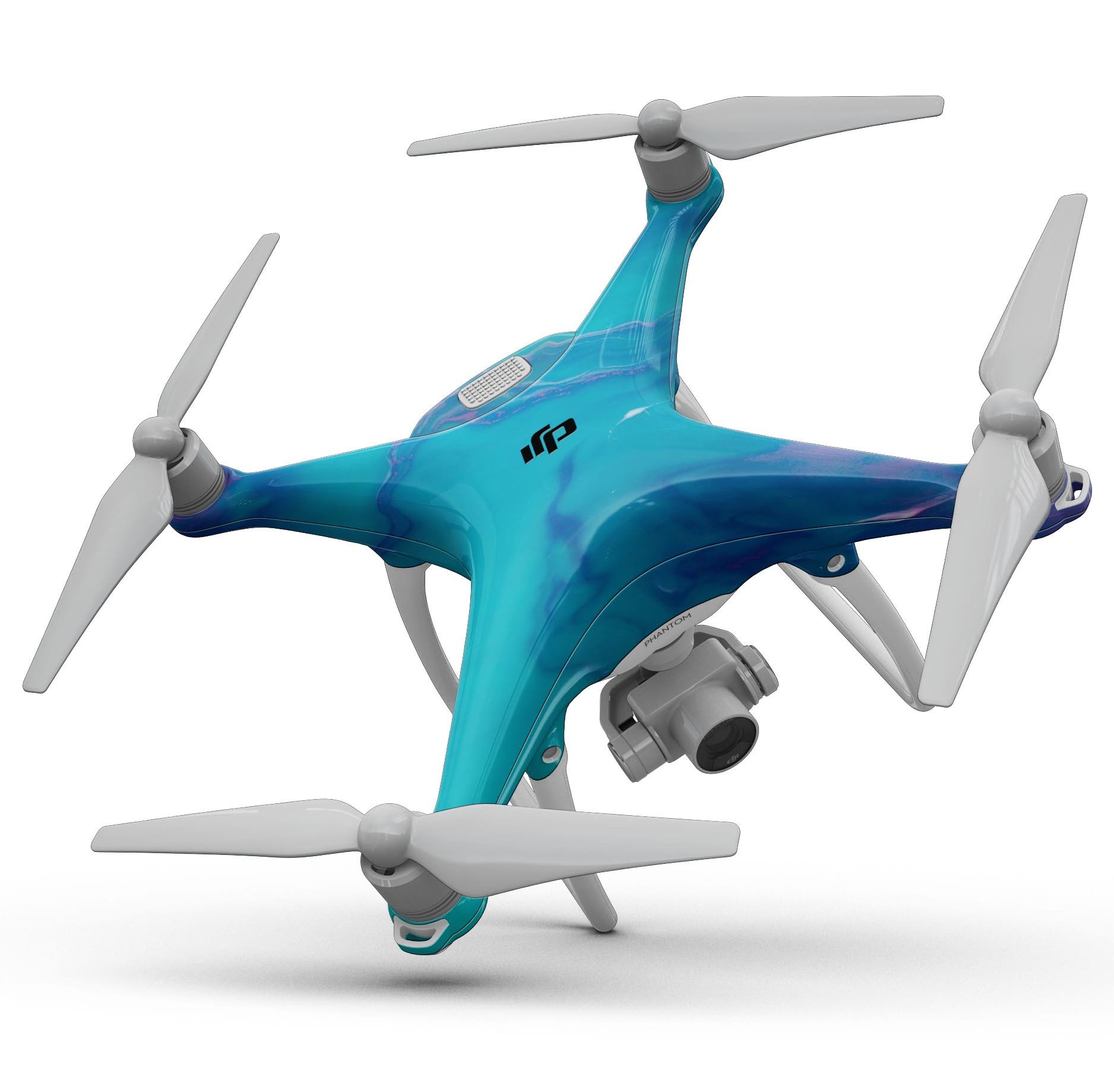 Marbleized Ocean Blue Full-Body Skin Kit for DJI Phantom 4 Drone, showcasing its unique design and protective features.