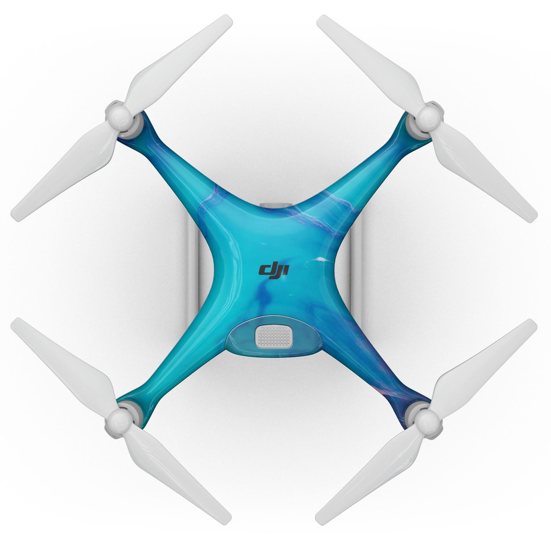 Marbleized Ocean Blue Full-Body Skin Kit for DJI Phantom 4 Drone, showcasing its unique design and protective features.