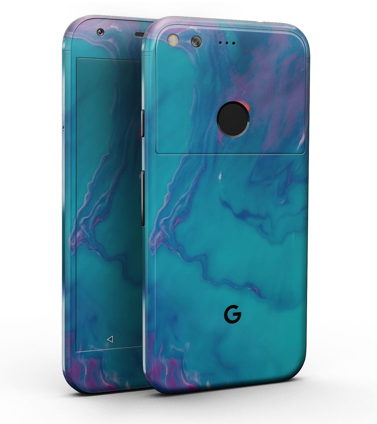 Marbleized Ocean Blue Full-Body Skin Kit for Google Pixel, showcasing its sleek design and vibrant color.