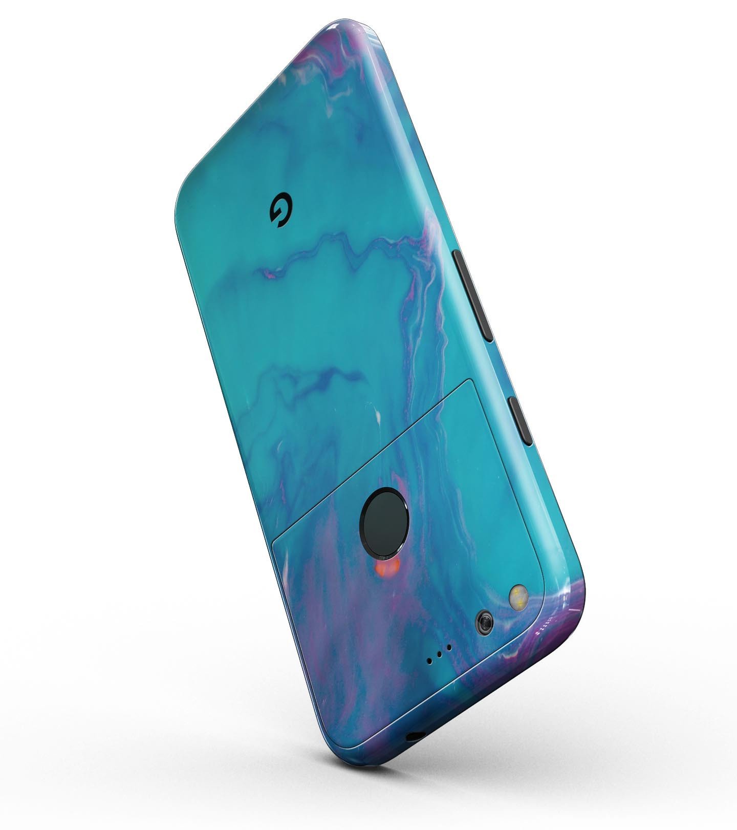 Marbleized Ocean Blue Full-Body Skin Kit for Google Pixel, showcasing its sleek design and vibrant color.