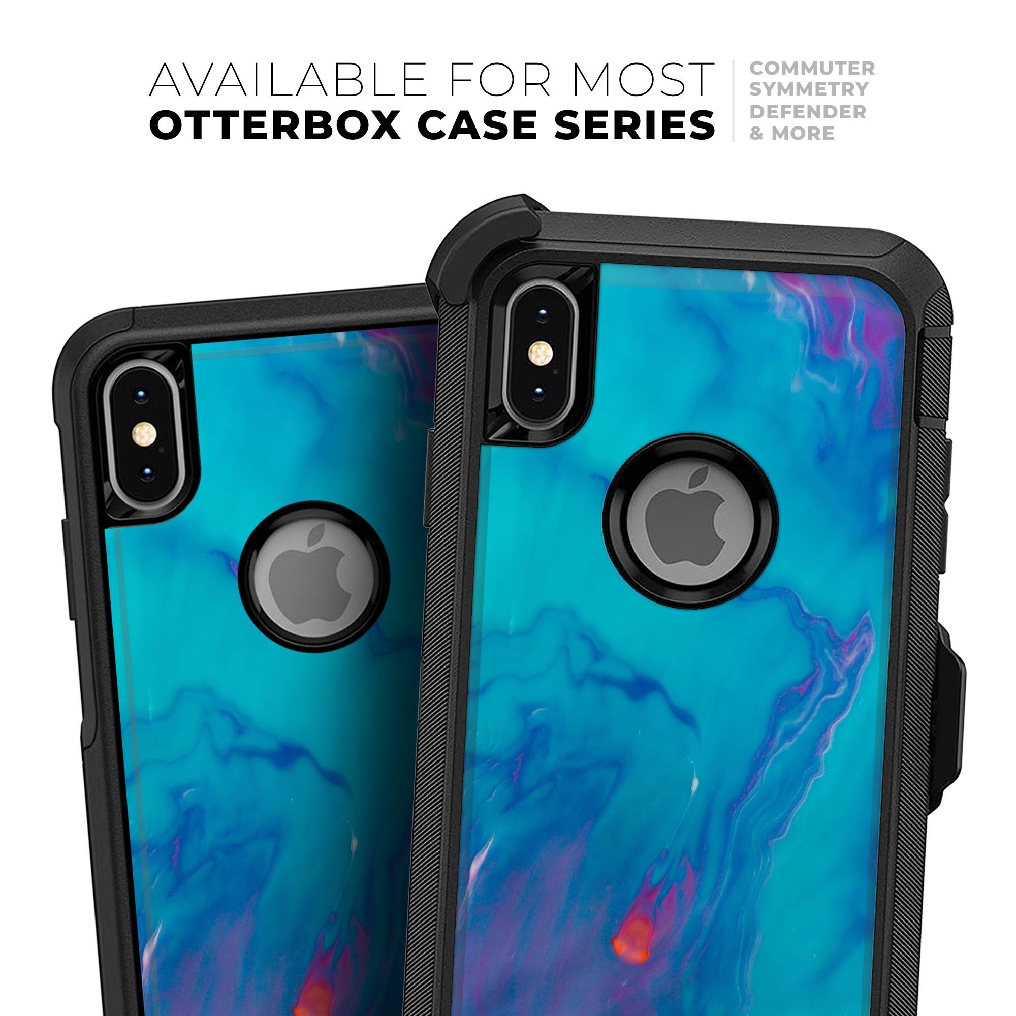 Marbleized Ocean Blue Skin Kit for iPhone OtterBox Cases, showcasing a stylish marble design with a protective layer.