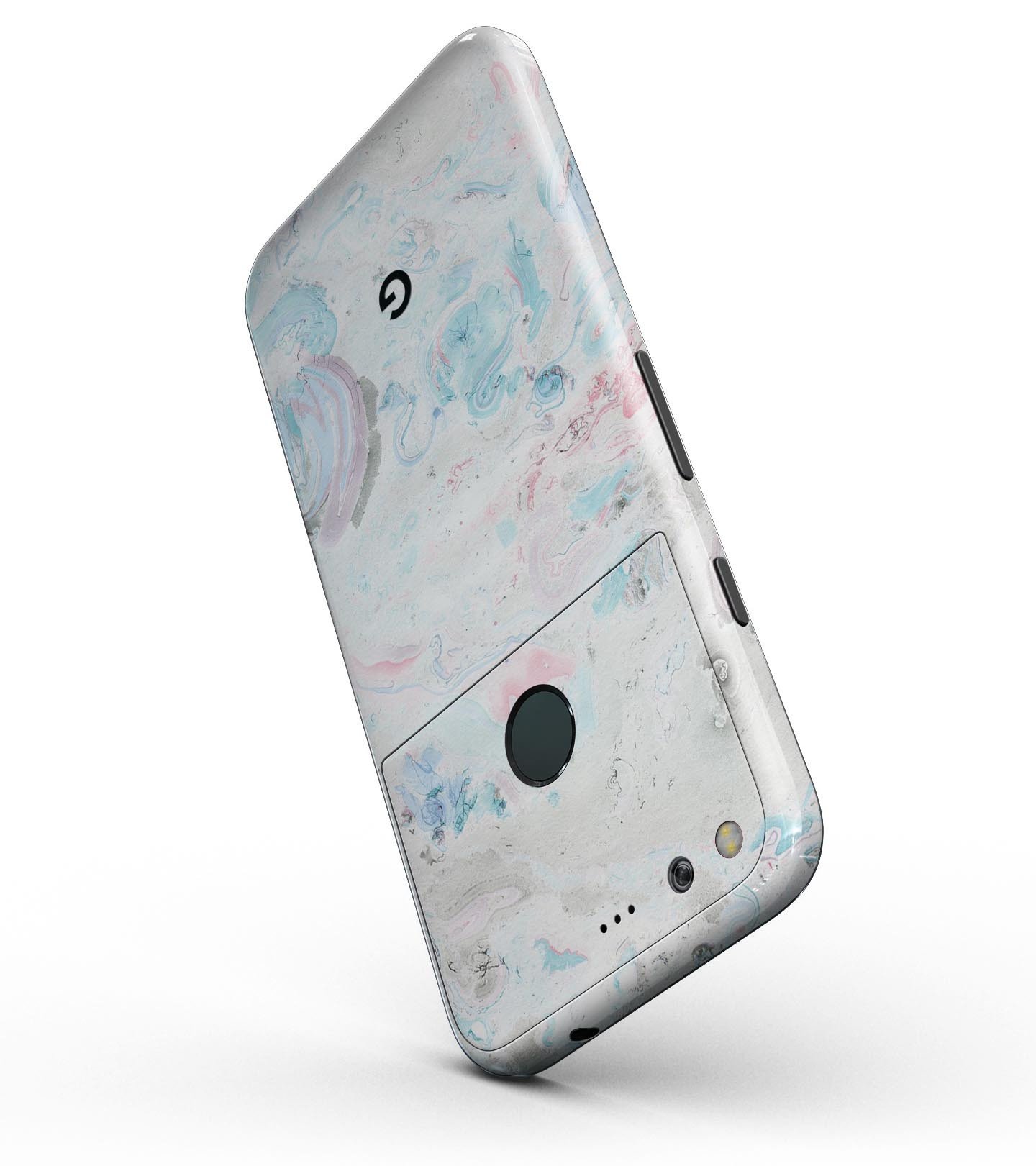 Marbleized Pink and Blue Blotch Full-Body Skin Kit for Google Pixel, showcasing a vibrant and stylish design.