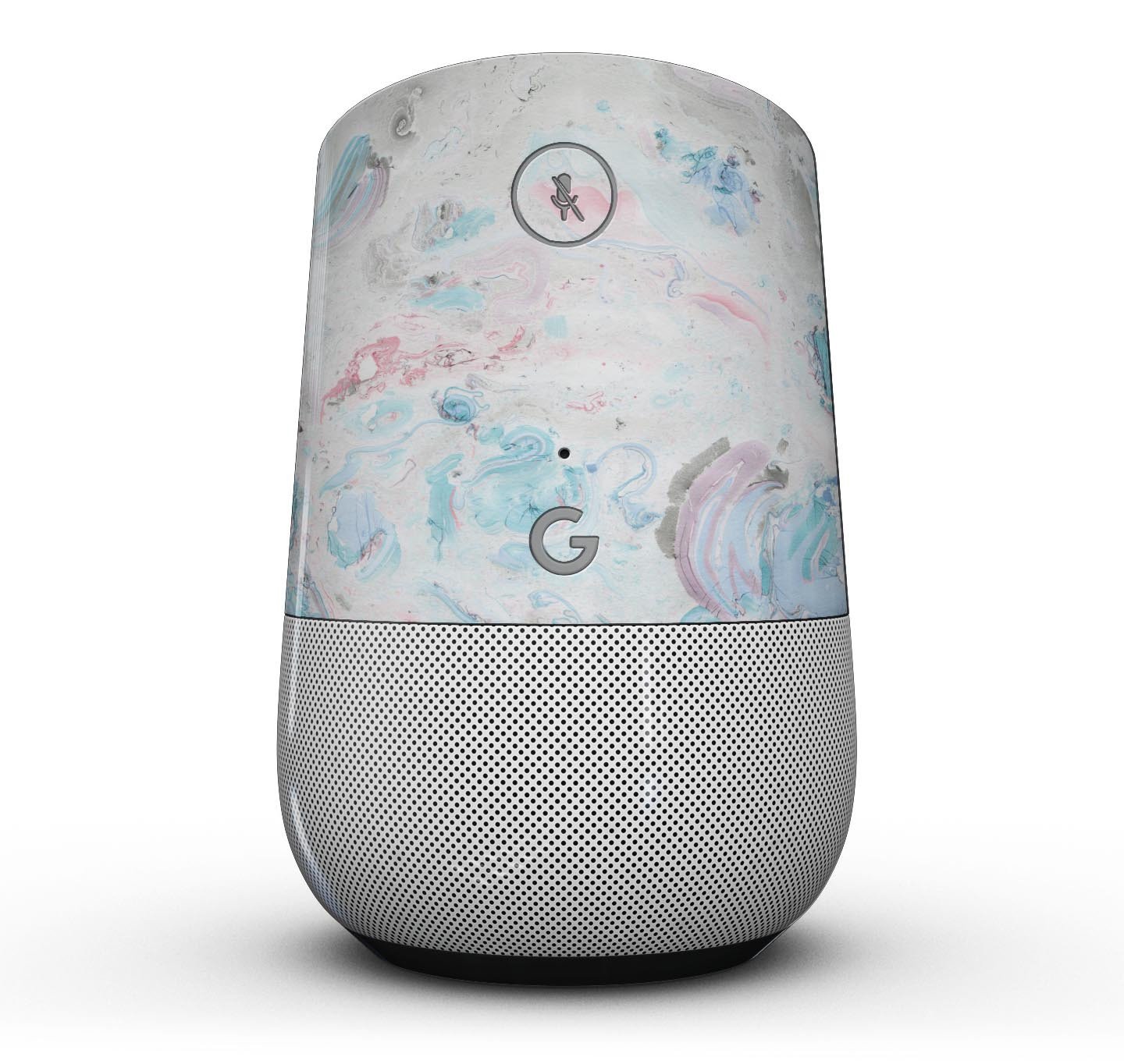 Marbleized Pink and Blue Blotch Full-Body Skin Kit for Google Home Assistant, showcasing its vibrant colors and sleek design.