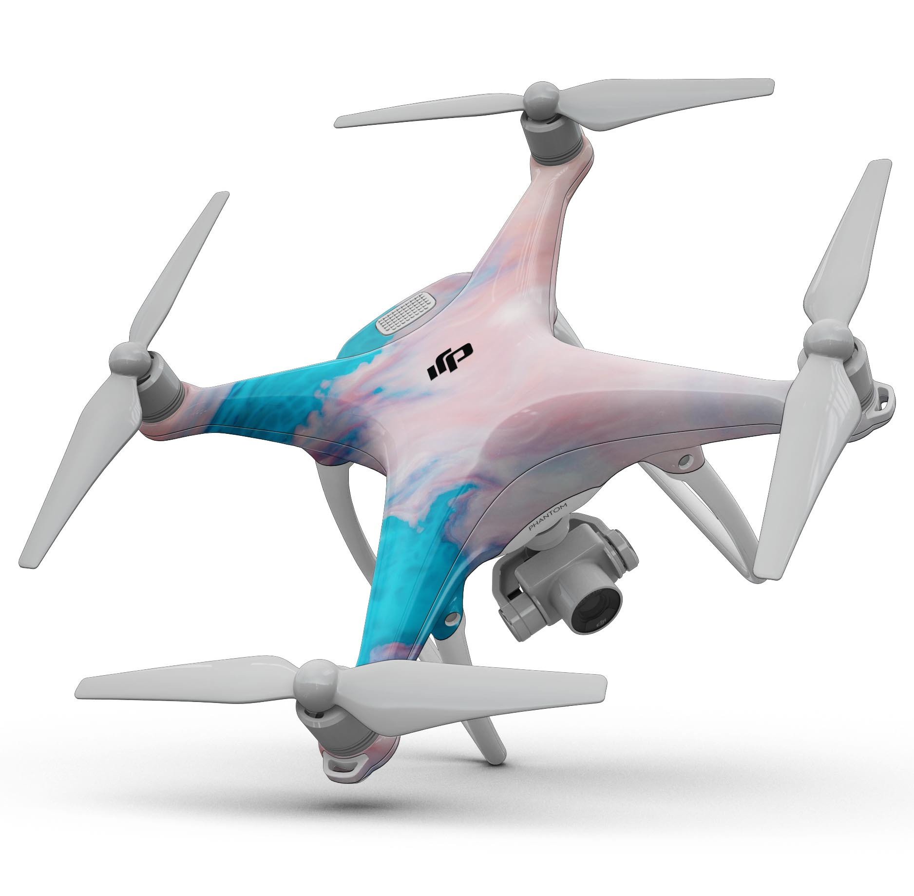 Marbleized Pink and Blue Paradise V322 Full-Body Skin Kit for DJI Phantom 4 Drone, showcasing vibrant colors and a sleek design.