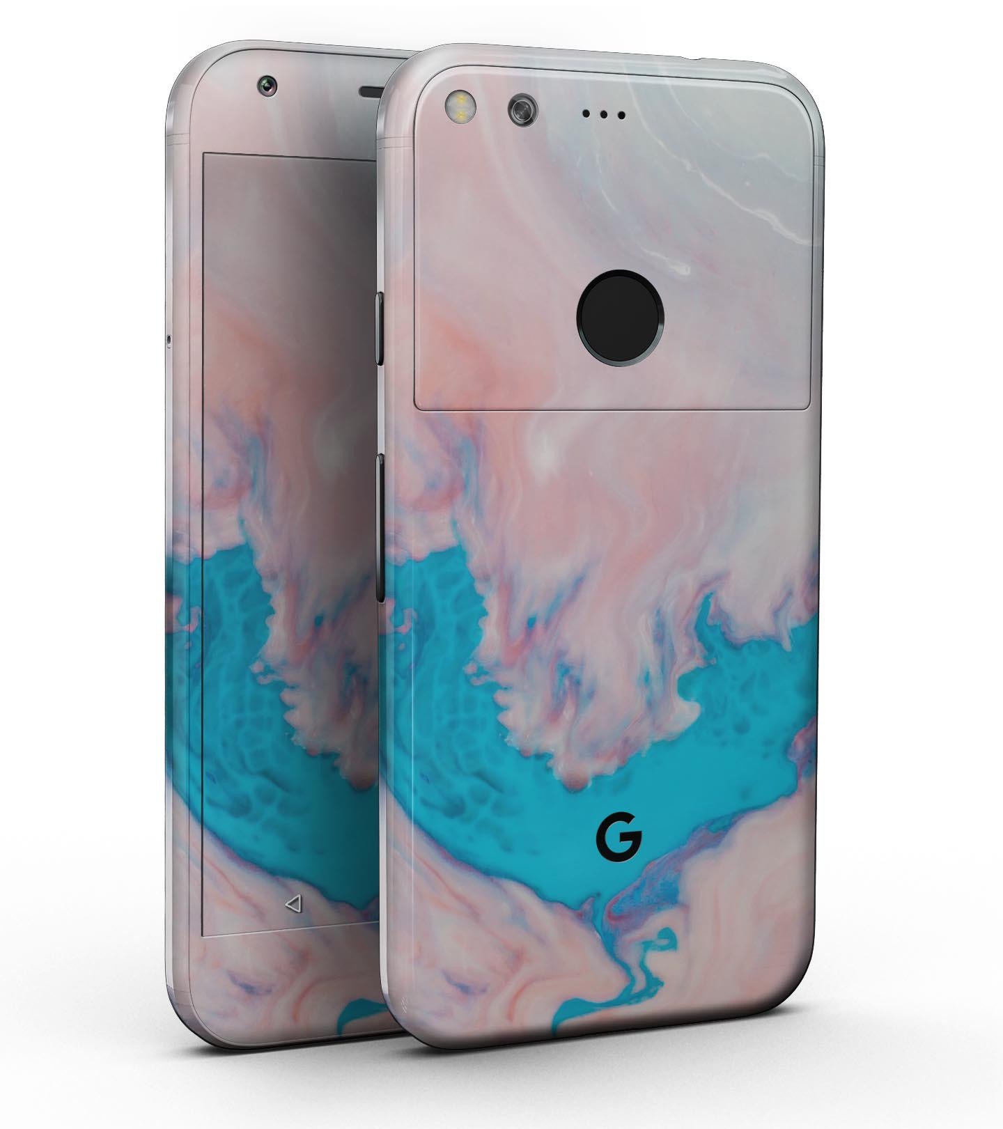 Marbleized Pink and Blue Paradise V322 Full-Body Skin Kit for Google Pixel and Pixel XL, showcasing a vibrant marble design.