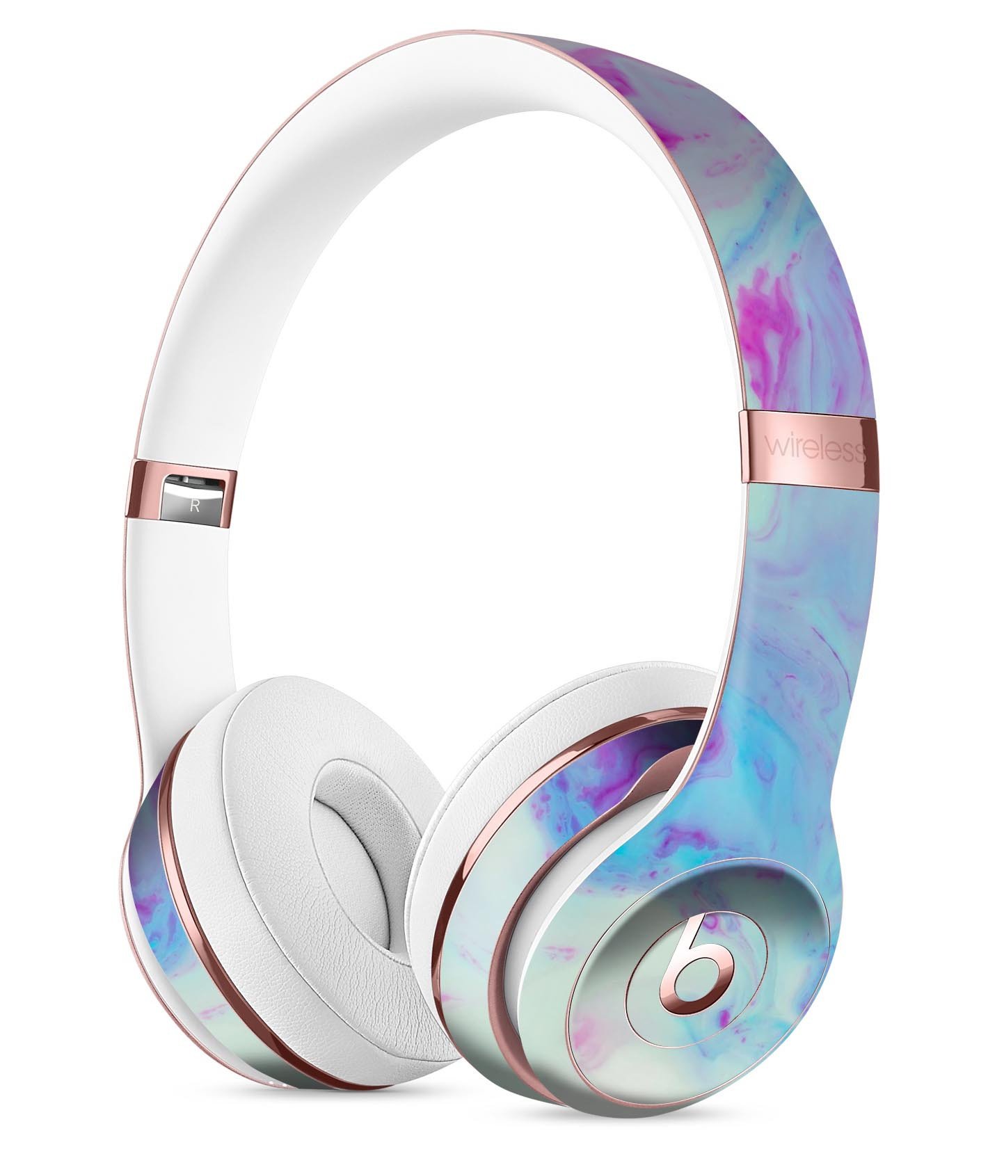 Marbleized Pink and Blue Paradise skin kit for Beats by Dre Solo 3 Wireless Headphones, showcasing vibrant colors and sleek design.