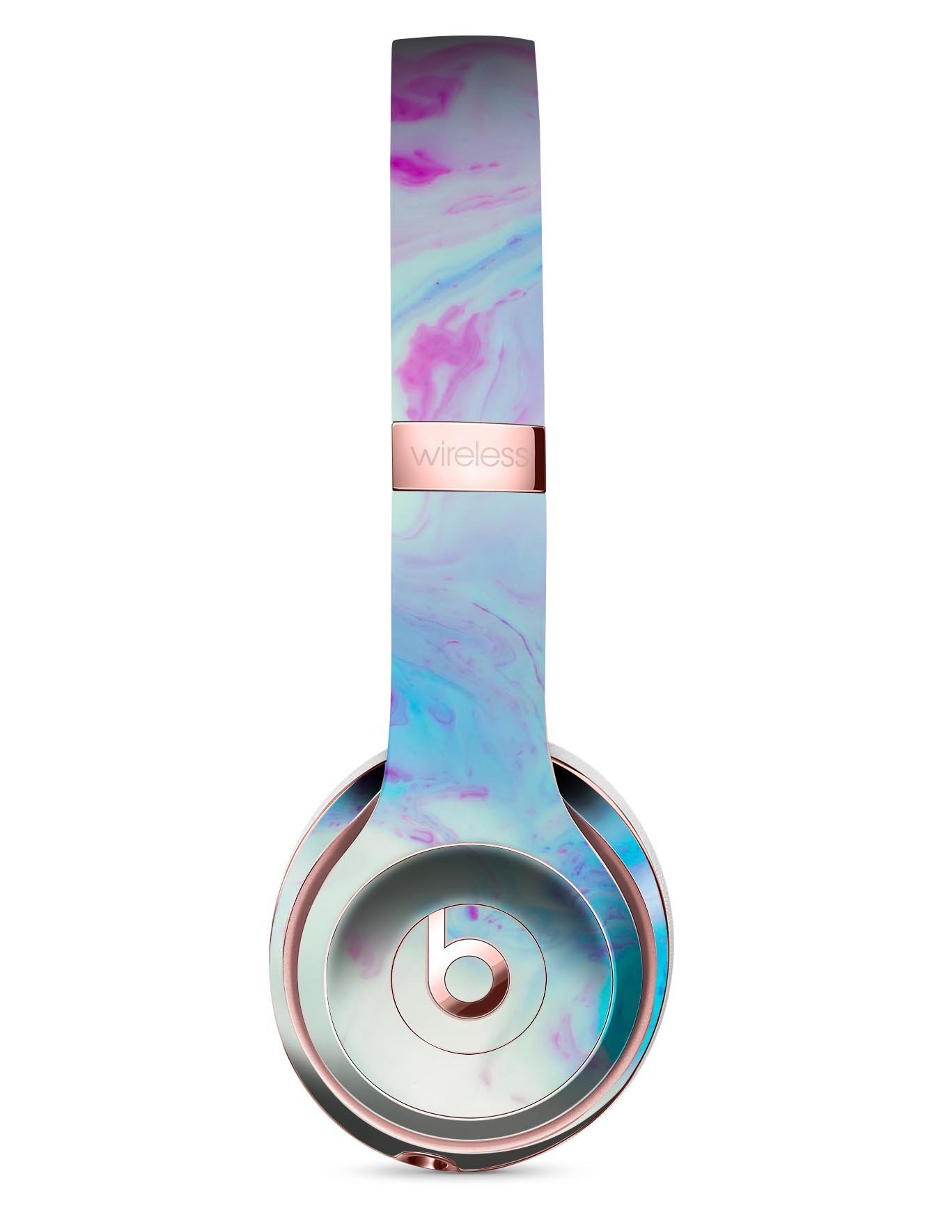 Marbleized Pink and Blue Paradise skin kit for Beats by Dre Solo 3 Wireless Headphones, showcasing vibrant colors and sleek design.