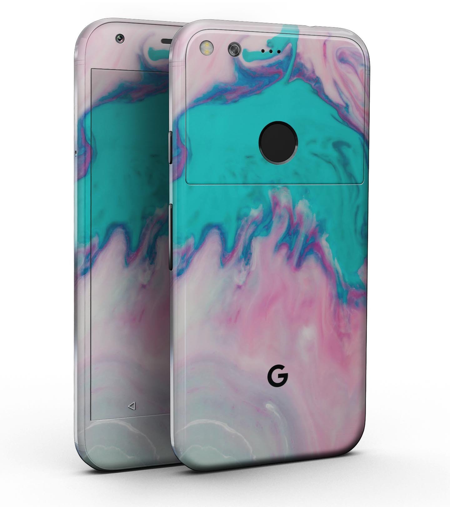 Marbleized Pink and Blue Paradise V432 Full-Body Skin Kit for Google Pixel, showcasing vibrant colors and sleek design.