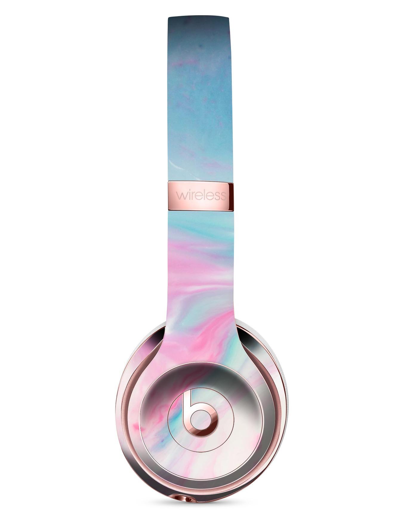 Marbleized Pink and Blue Paradise skin kit for Beats by Dre Solo 3 Wireless headphones, showcasing vibrant colors and sleek design.