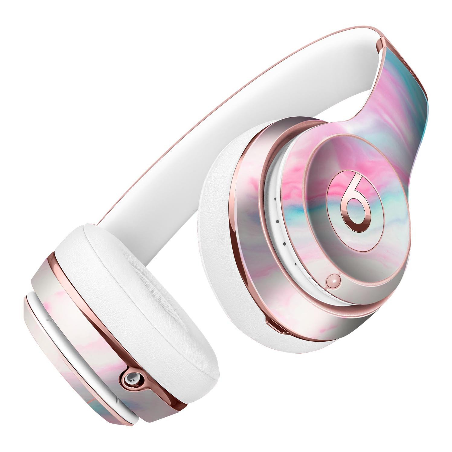 Marbleized Pink and Blue Paradise skin kit for Beats by Dre Solo 3 Wireless headphones, showcasing vibrant colors and sleek design.