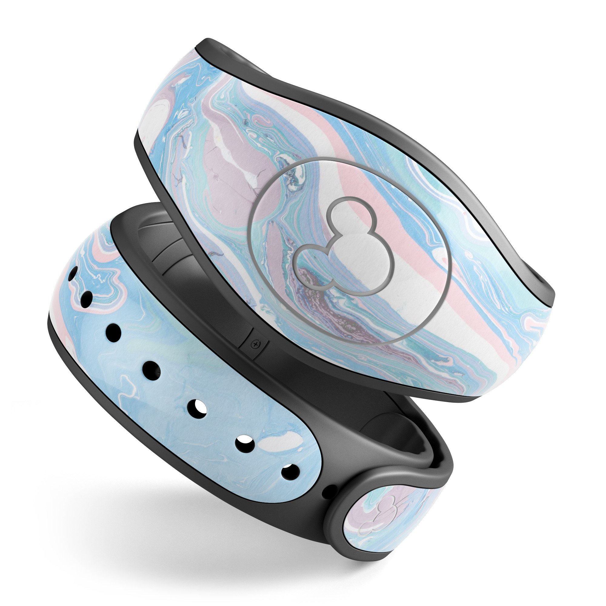 Marbleized Pink and Blue decal skin wrap kit for Disney Magic Band, showcasing vibrant colors and a stylish design.