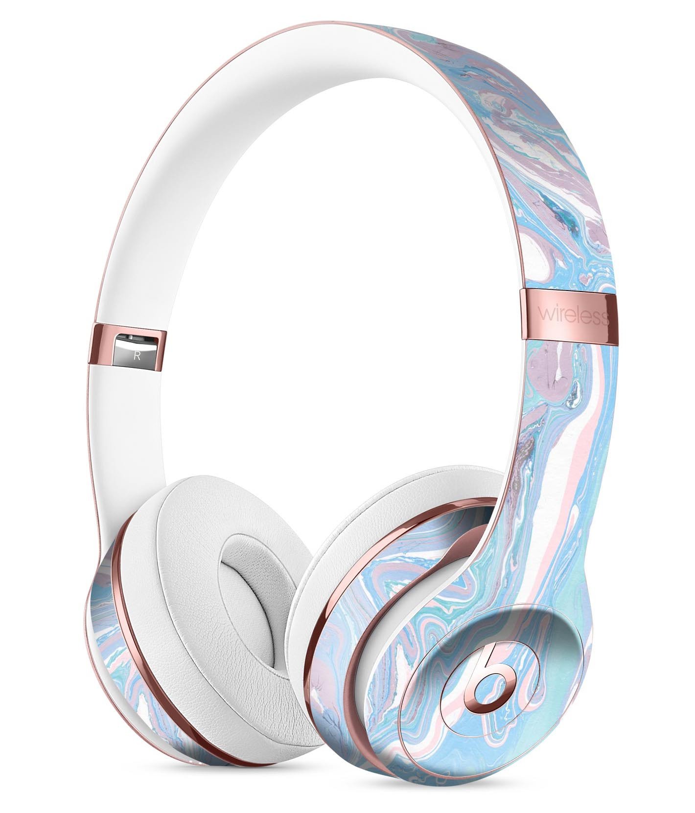 Marbleized Pink and Blue Full-Body Skin Kit for Beats by Dre Solo 3 Wireless Headphones, showcasing vibrant colors and sleek design.