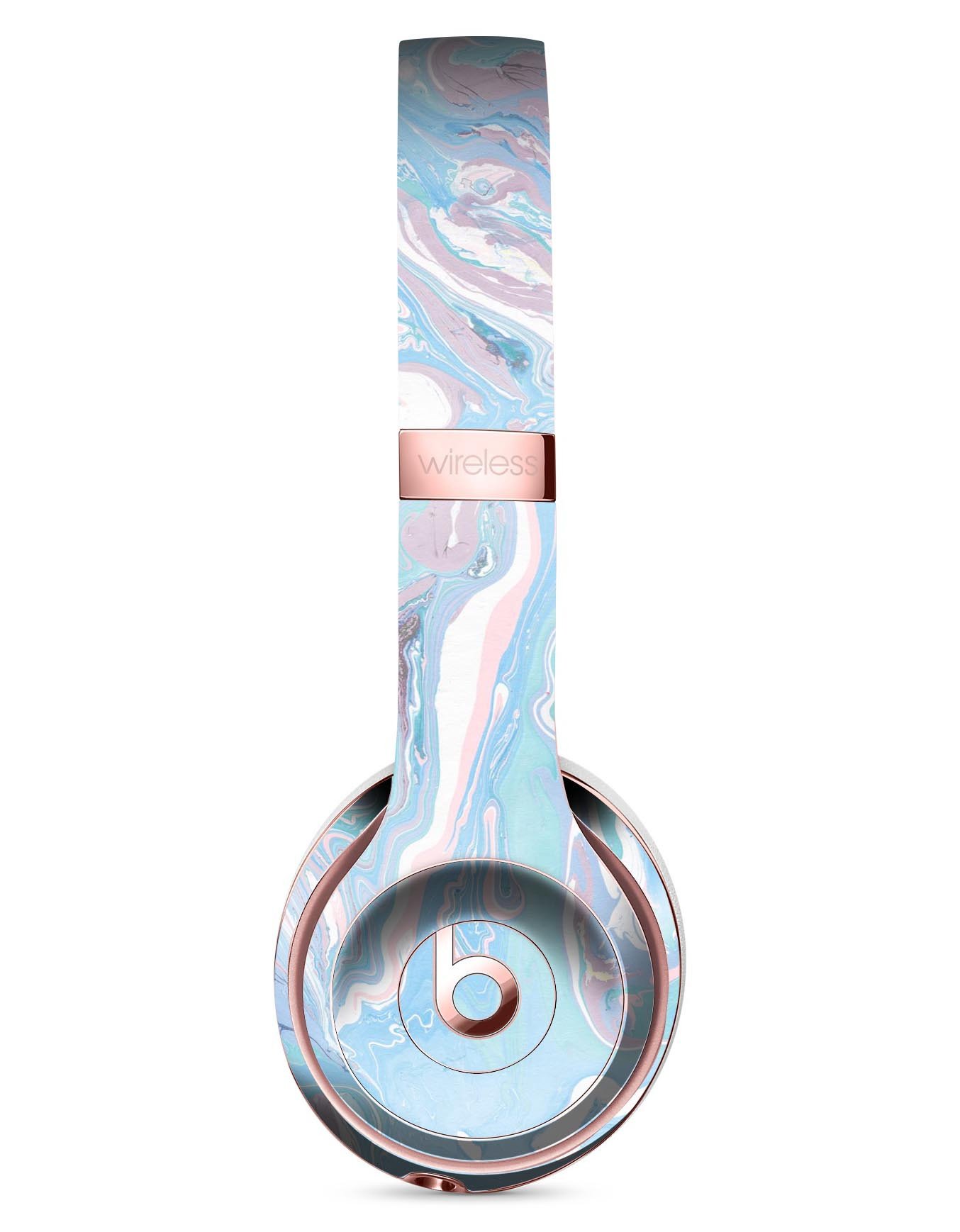 Marbleized Pink and Blue Full-Body Skin Kit for Beats by Dre Solo 3 Wireless Headphones, showcasing vibrant colors and sleek design.